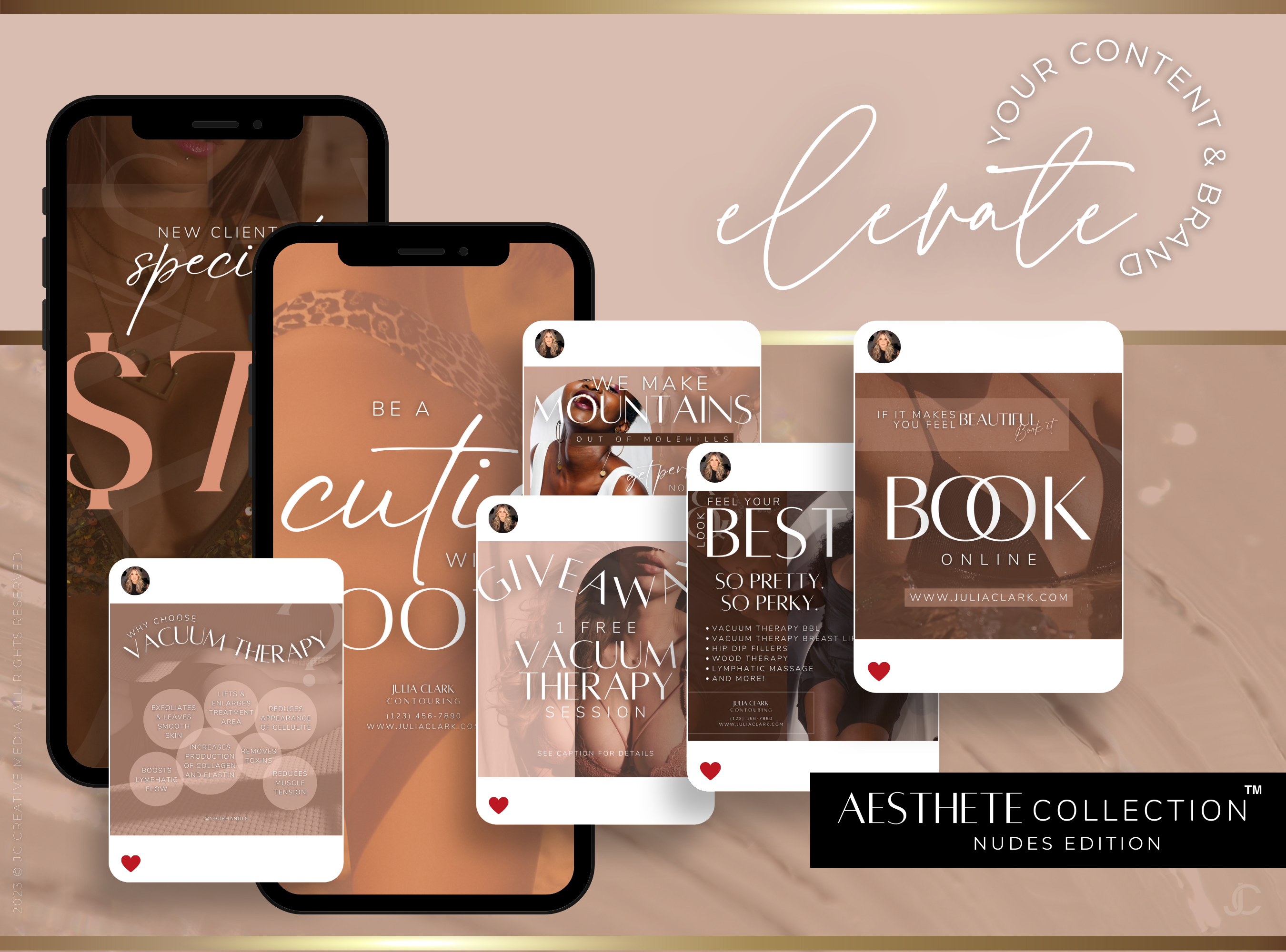 300+ Vacuum Therapy BBL & Breast Lift Social Media Canva Templates for Spa Marketing | Aesthete Collection™ Nudes Edition