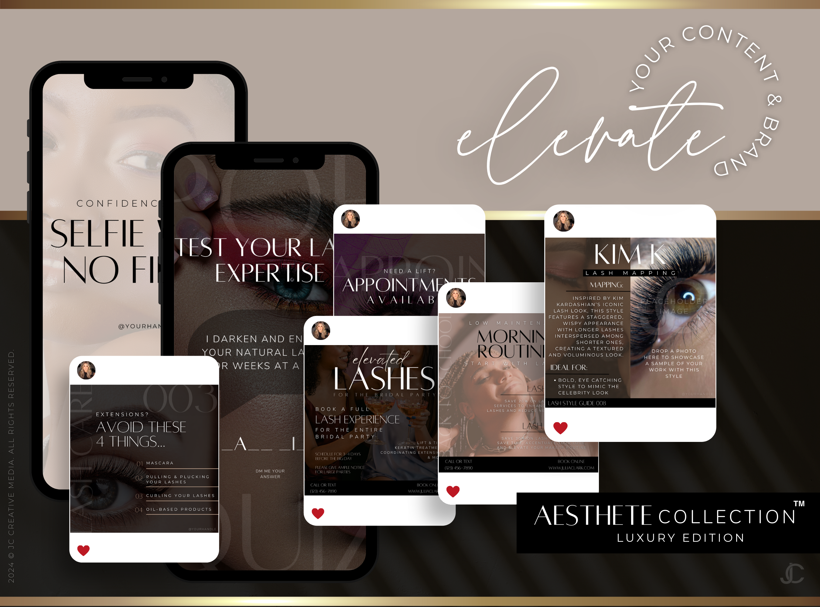 600 Lash Tech Social Media Posts (Canva Marketing Templates) | Aesthete Collection™ Luxury Edition