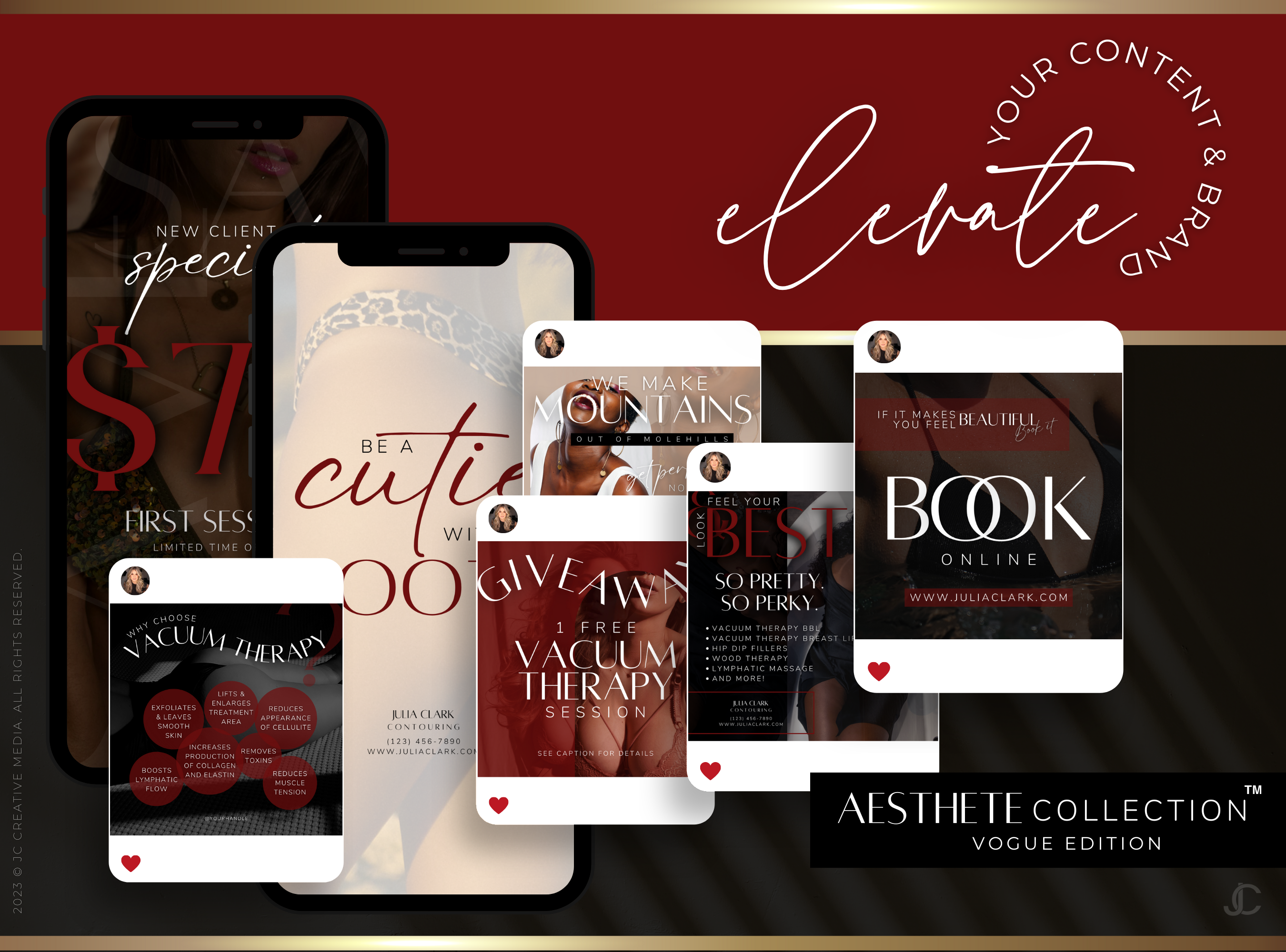 300+ Vacuum Therapy BBL & Breast Lift Social Media Canva Templates for Spa Marketing | Aesthete Collection™ Vogue Edition