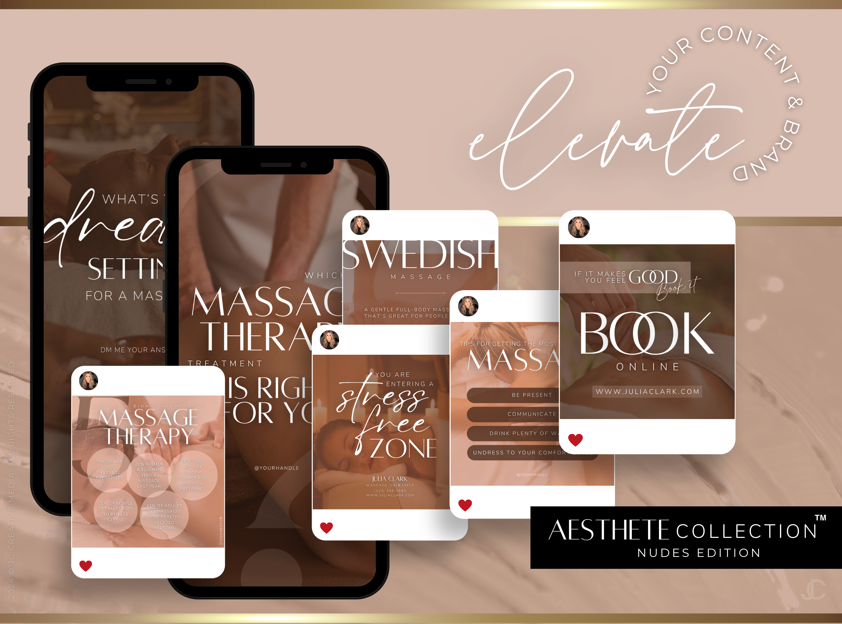 260 Massage Therapy Social Media Canva Templates for Spa Marketing | Aesthete Collection™ Nudes Edition