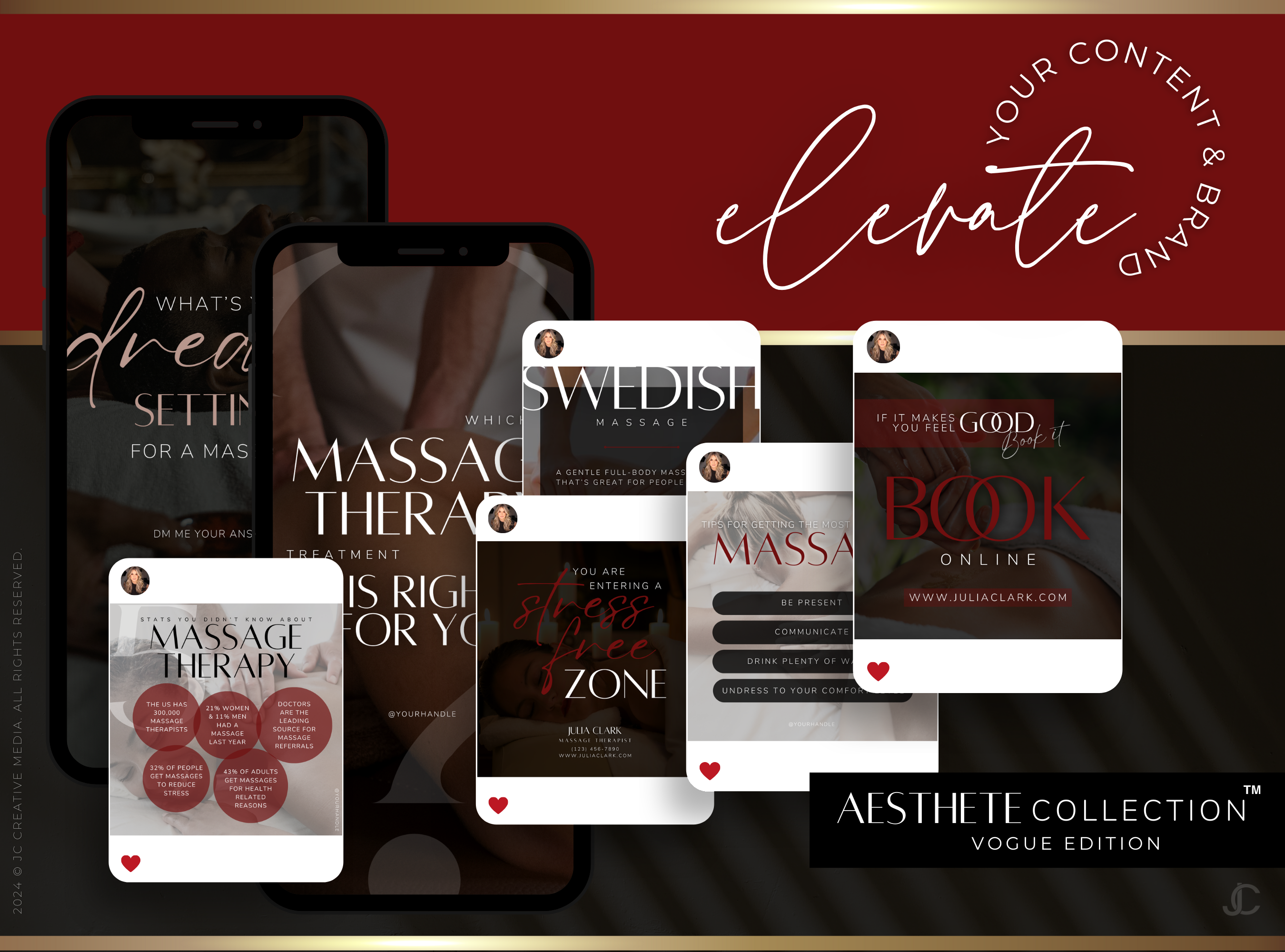 260 Massage Therapy Social Media Canva Templates for Spa Marketing | Aesthete Collection™ Vogue Edition