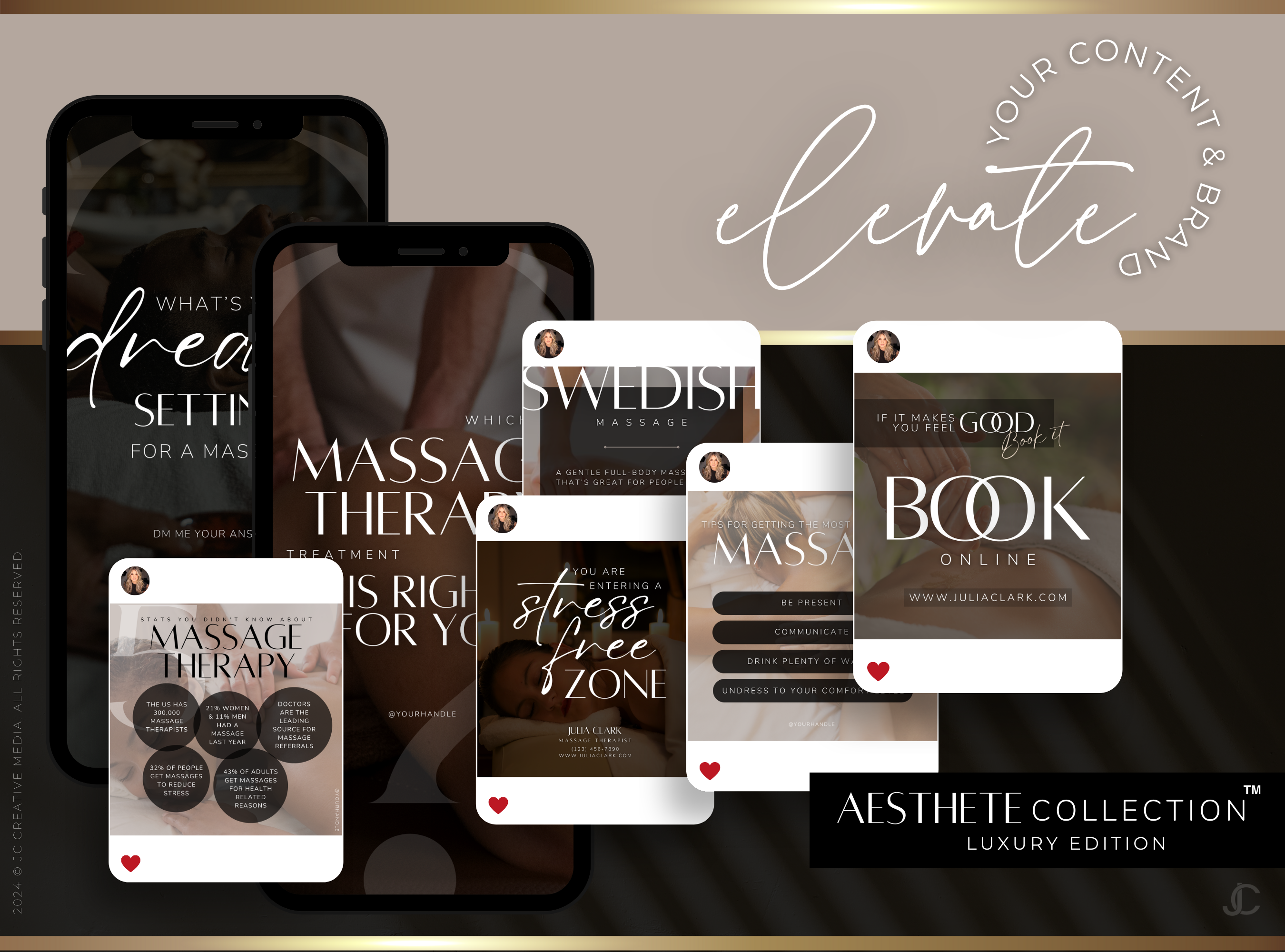 260 Massage Therapy Social Media Canva Templates for Spa & Massage Therapist Marketing | Aesthete Collection™ Luxury Edition