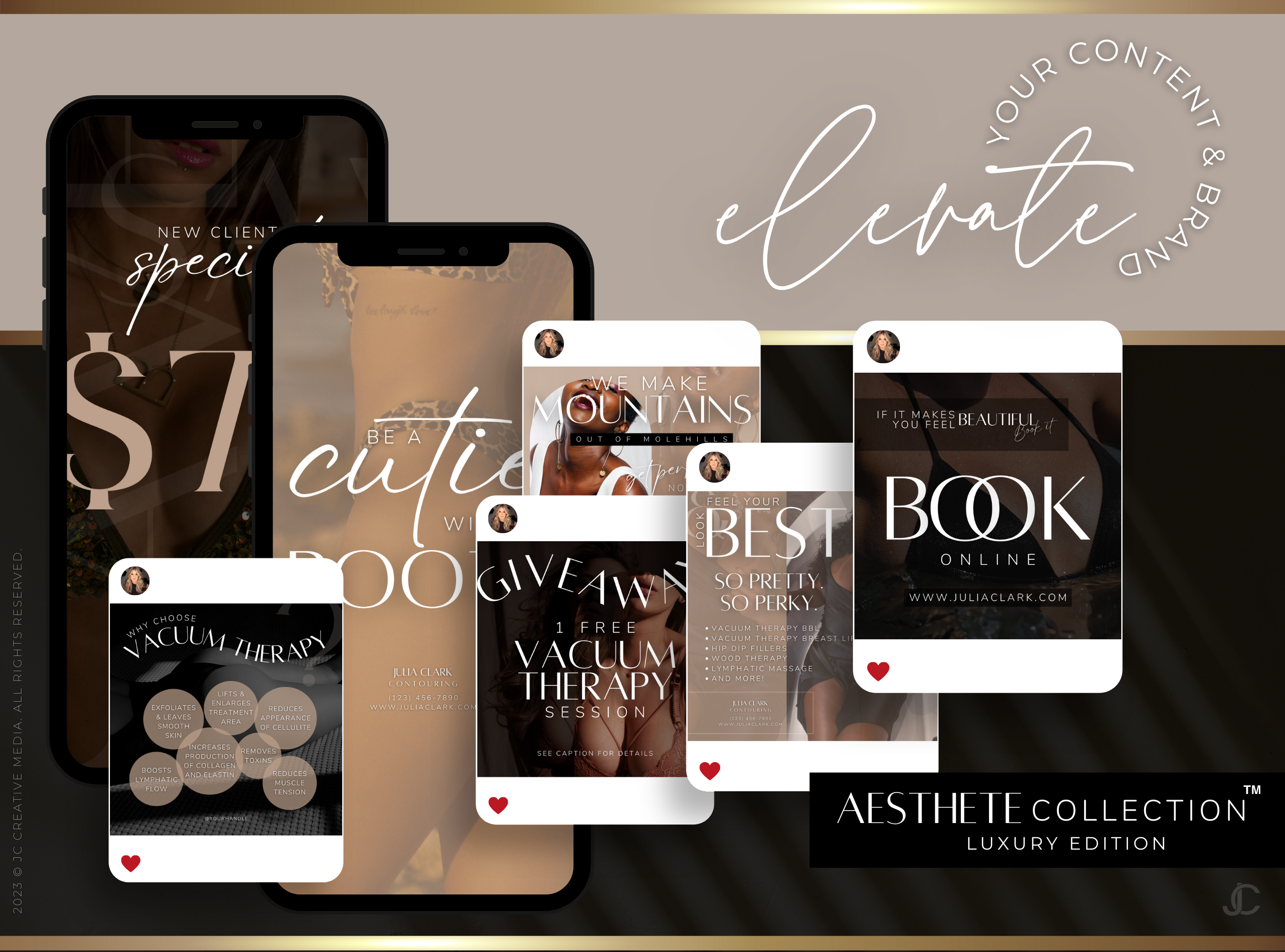 300+ Vacuum Therapy BBL & Breast Lift Social Media Canva Templates for Spa Marketing | Aesthete Collection™ Luxury Edition