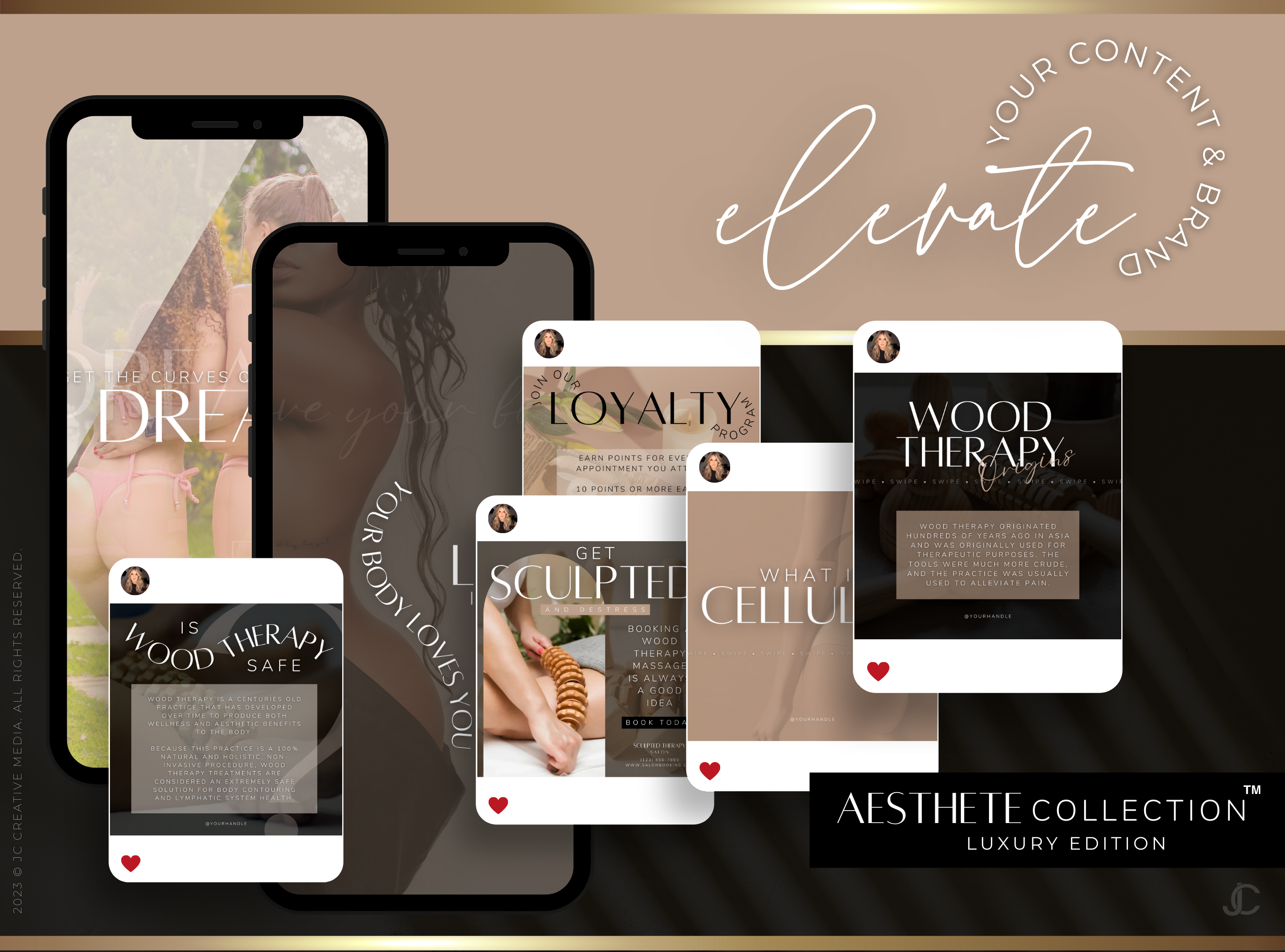 400+ Wood Therapy Social Media Canva Templates for Spa & Massage Therapist Marketing | Aesthete Collection™ Luxury Edition