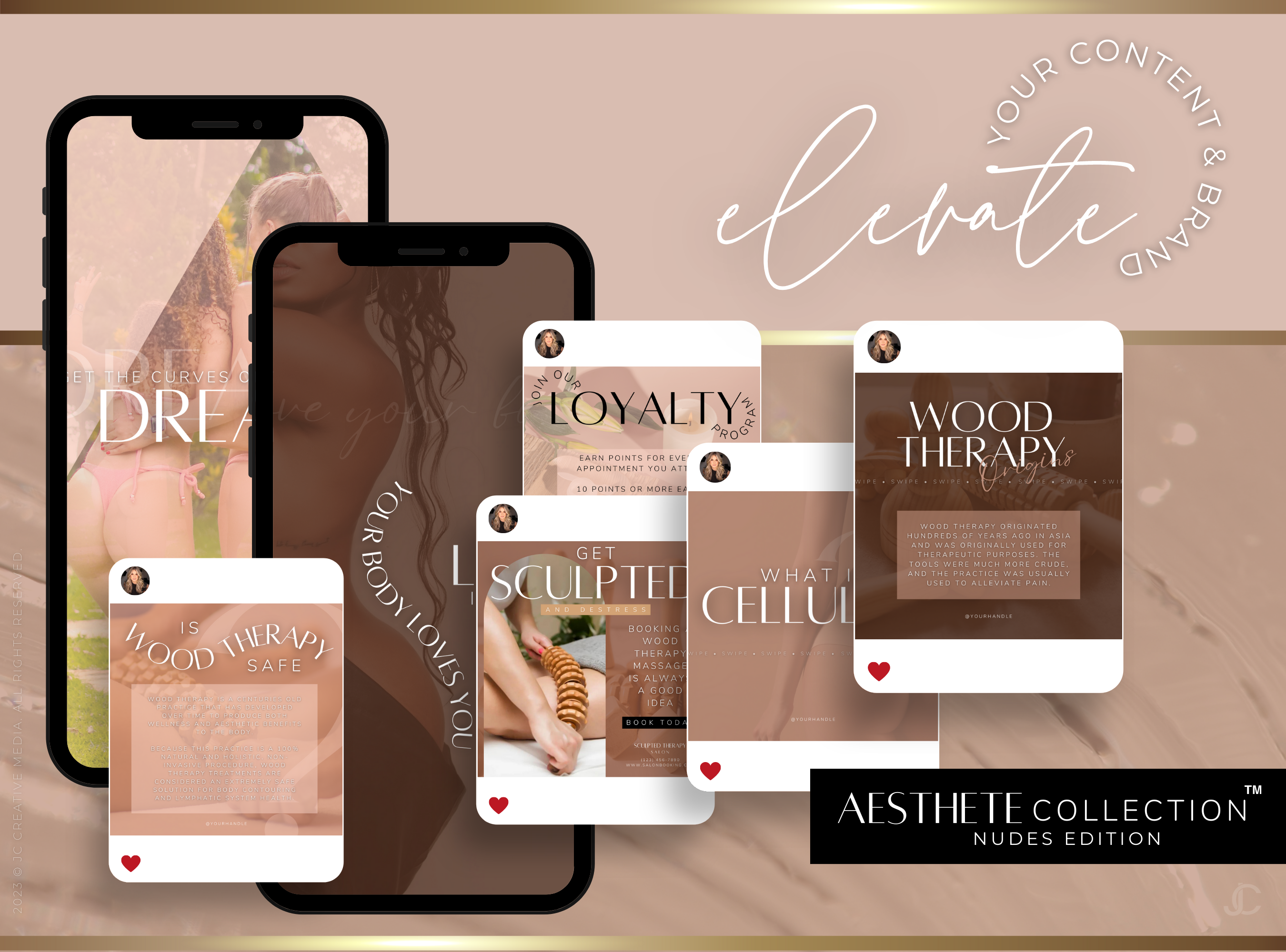 400+ Wood Therapy Social Media Canva Templates for Spa & Massage Therapist Marketing | Aesthete Collection™ Nudes Edition