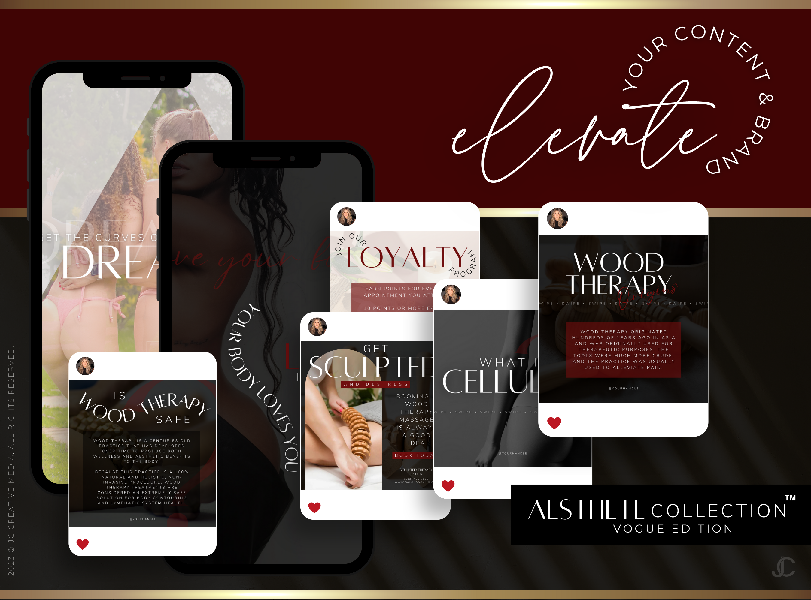 400+ Wood Therapy Social Media Canva Templates for Spa & Massage Therapist Marketing | Aesthete Collection™ Vogue Edition