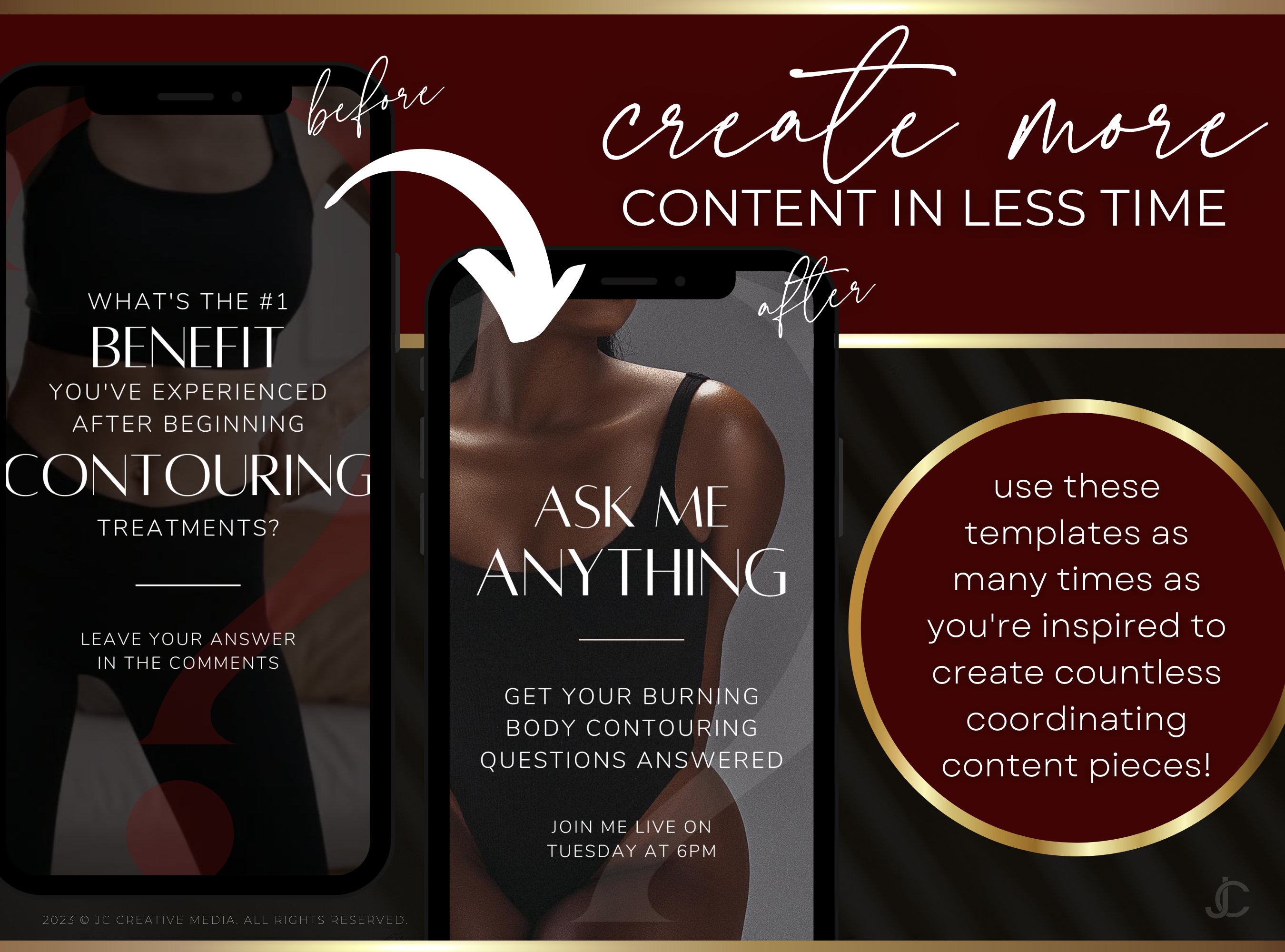 21 Body Contouring/Body Sculpting Marketing Reels Posts for Spas & Specialists (Canva Video Templates) | Aesthete Collection™ Vogue Edition