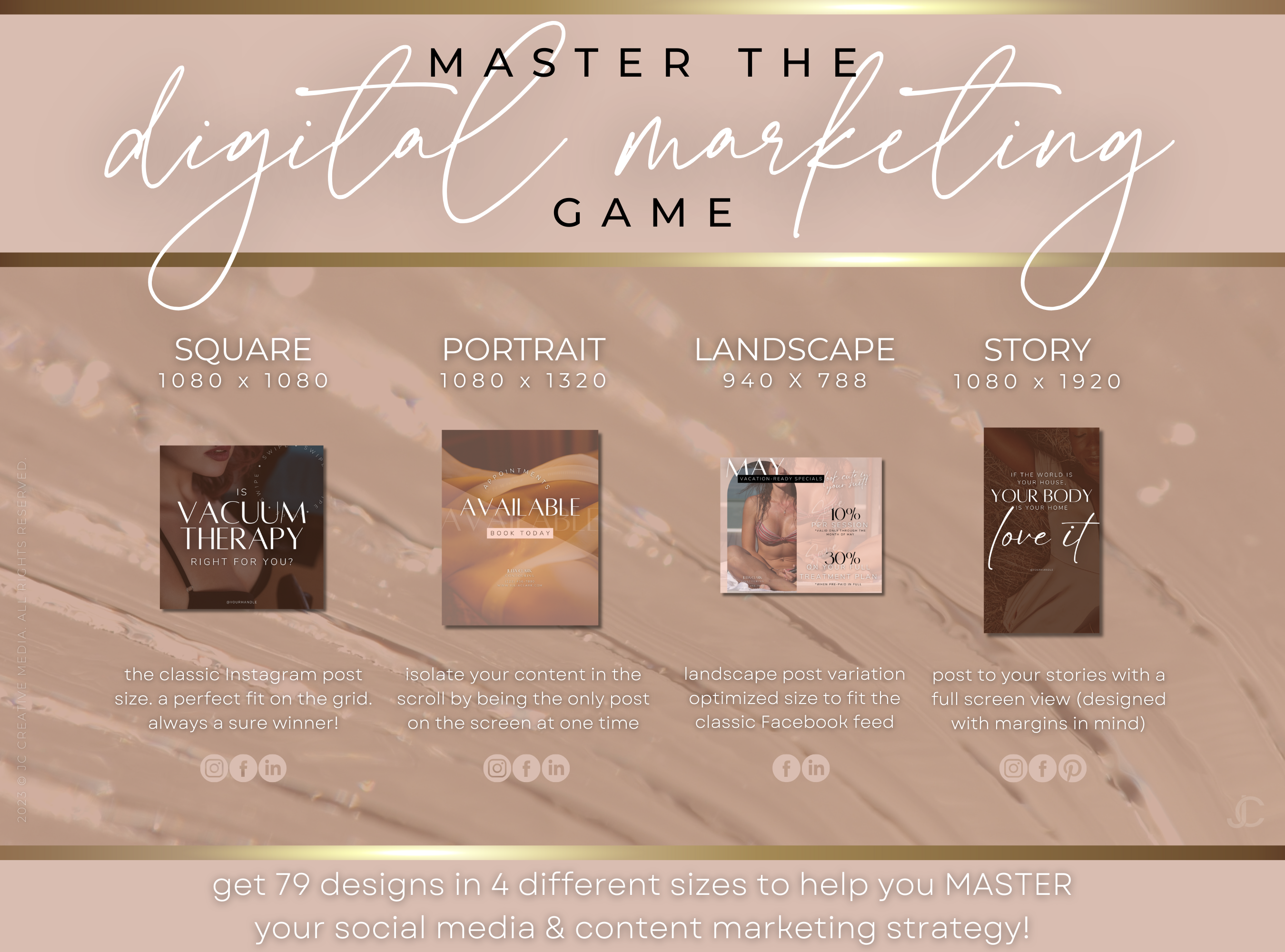 300+ Vacuum Therapy BBL & Breast Lift Social Media Canva Templates for Spa Marketing | Aesthete Collection™ Nudes Edition