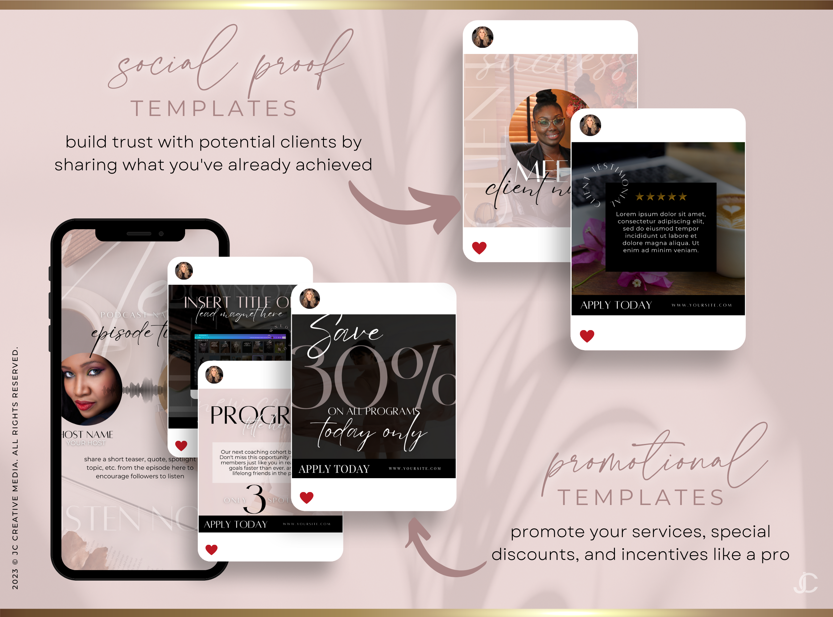 400+ Coaching Social Media Post Templates (Content, Infographics, & Marketing) | Elegance Collection™ Blush Edition