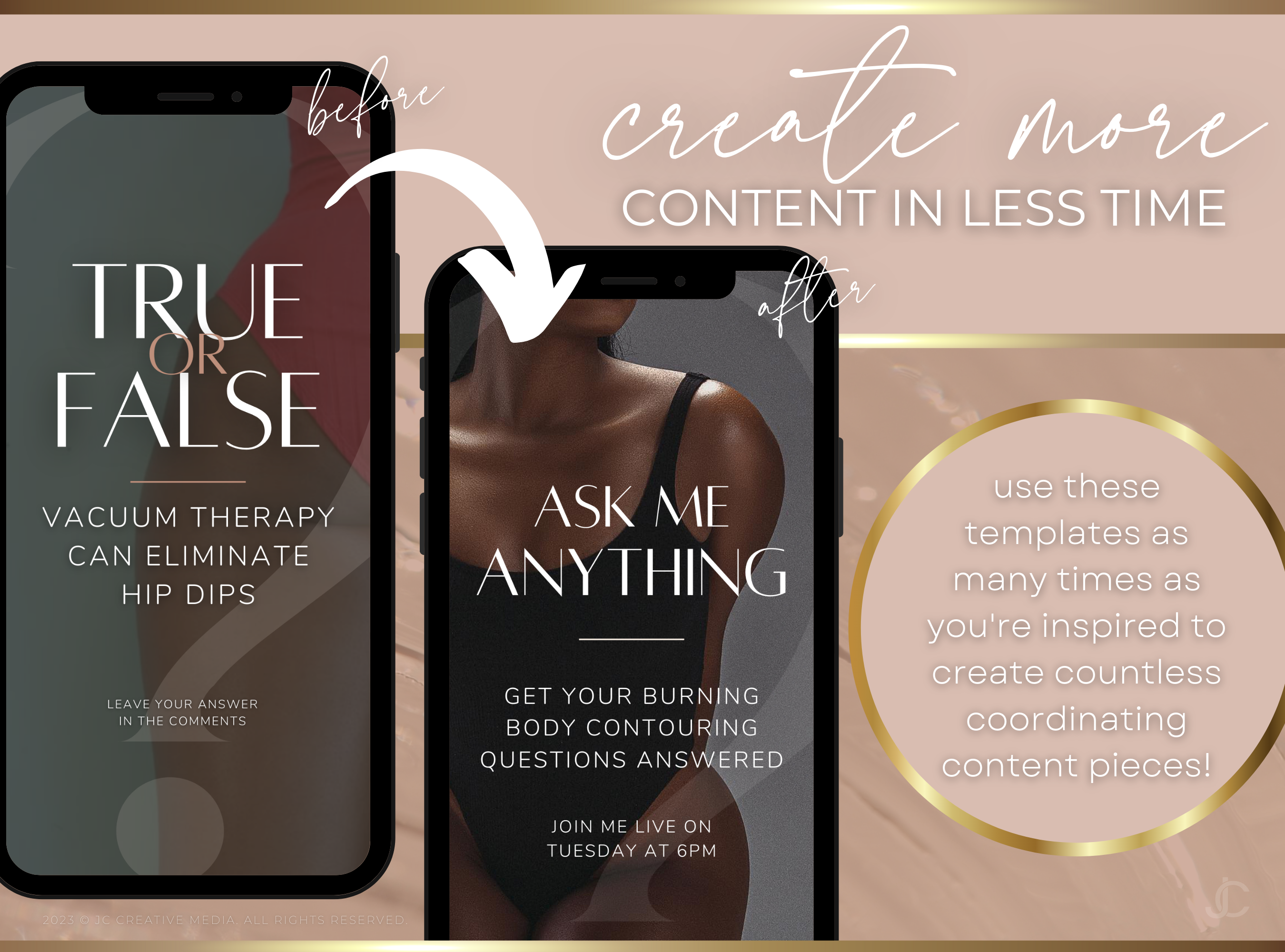 21 Vacuum Therapy BBL & Breast Lift Marketing Reels Posts for Spas & Specialists (Canva Video Templates) | Aesthete Collection™ Nudes Edition