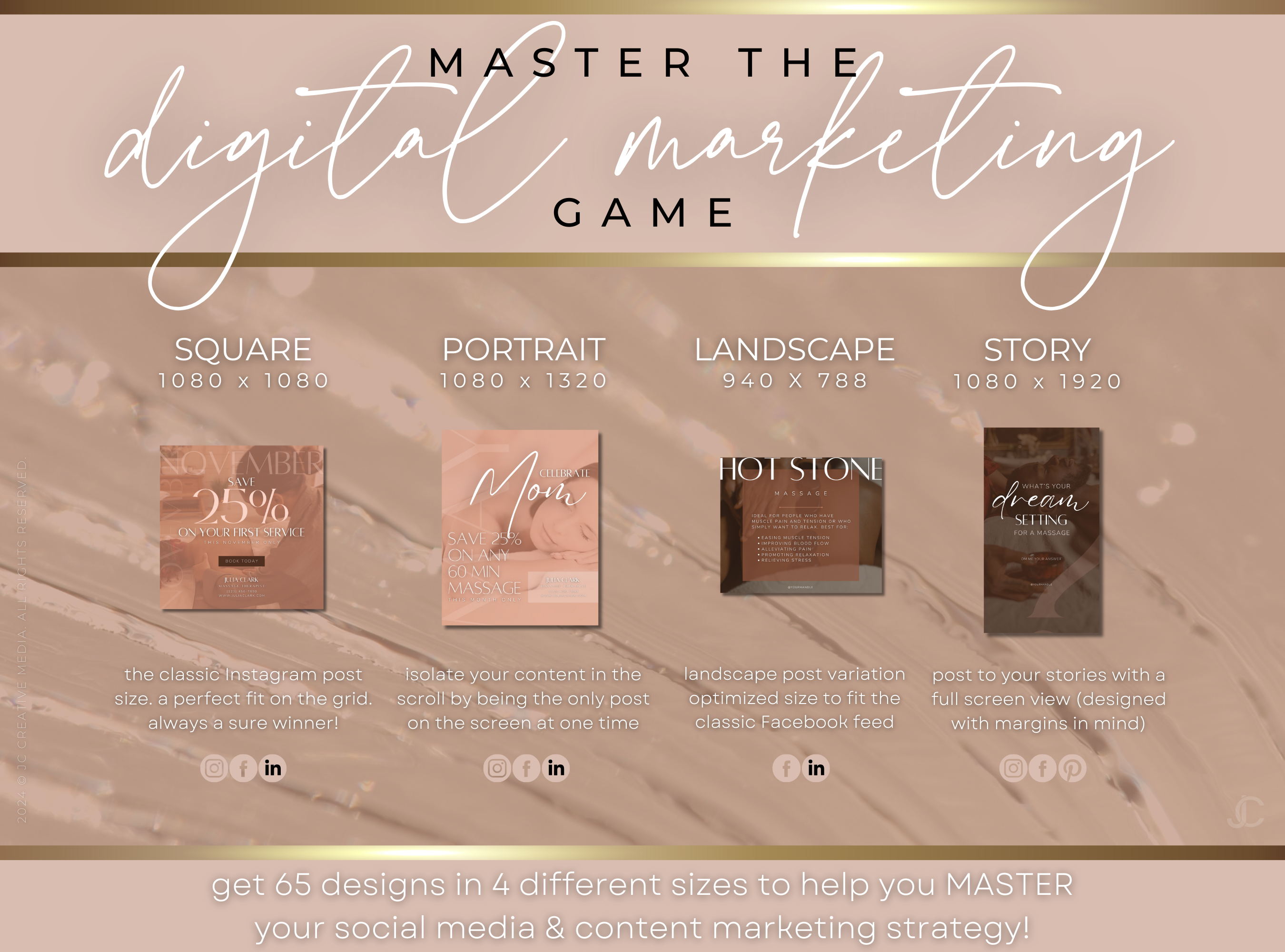 260 Massage Therapy Social Media Canva Templates for Spa Marketing | Aesthete Collection™ Nudes Edition