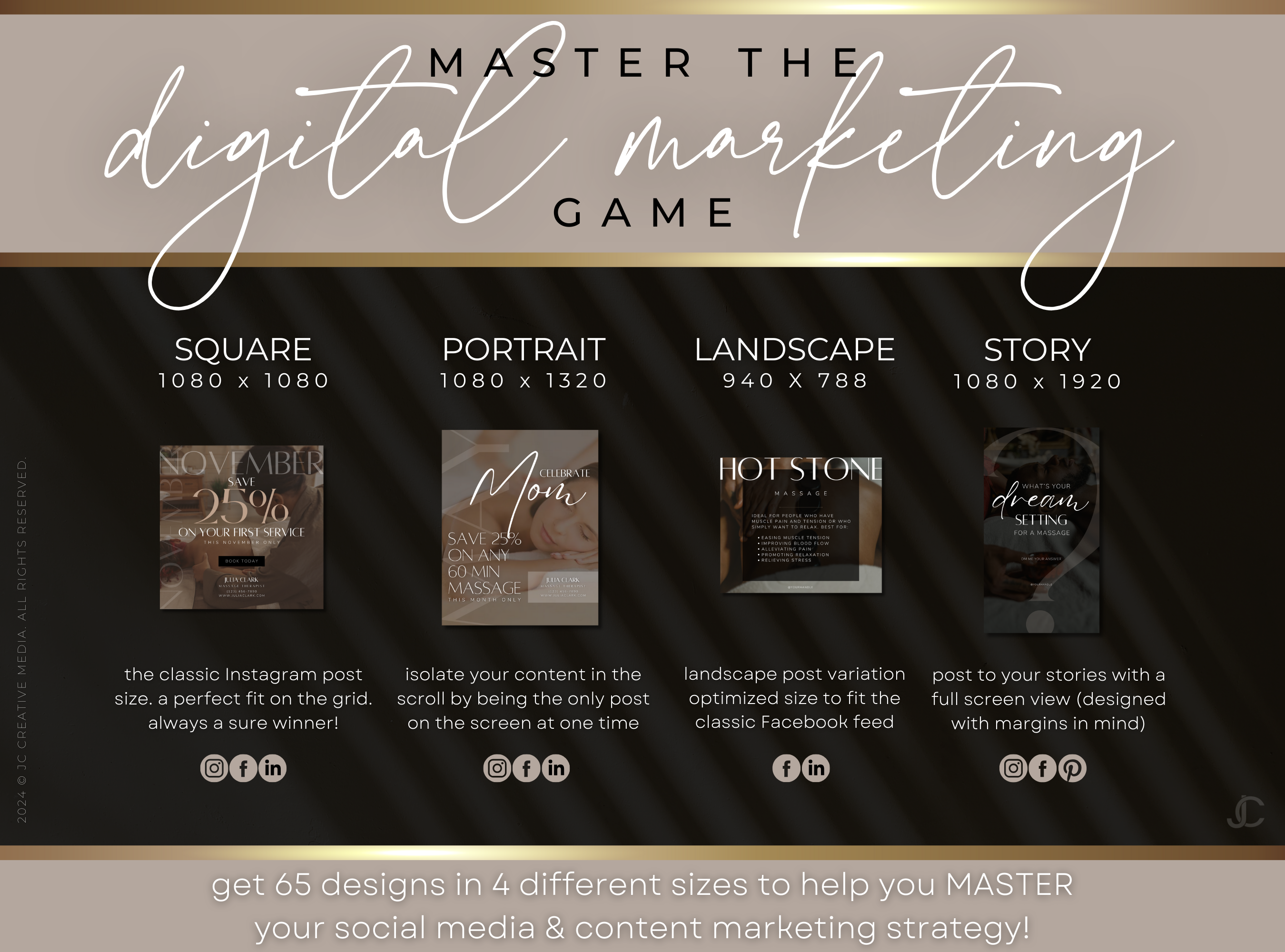 260 Massage Therapy Social Media Canva Templates for Spa & Massage Therapist Marketing | Aesthete Collection™ Luxury Edition