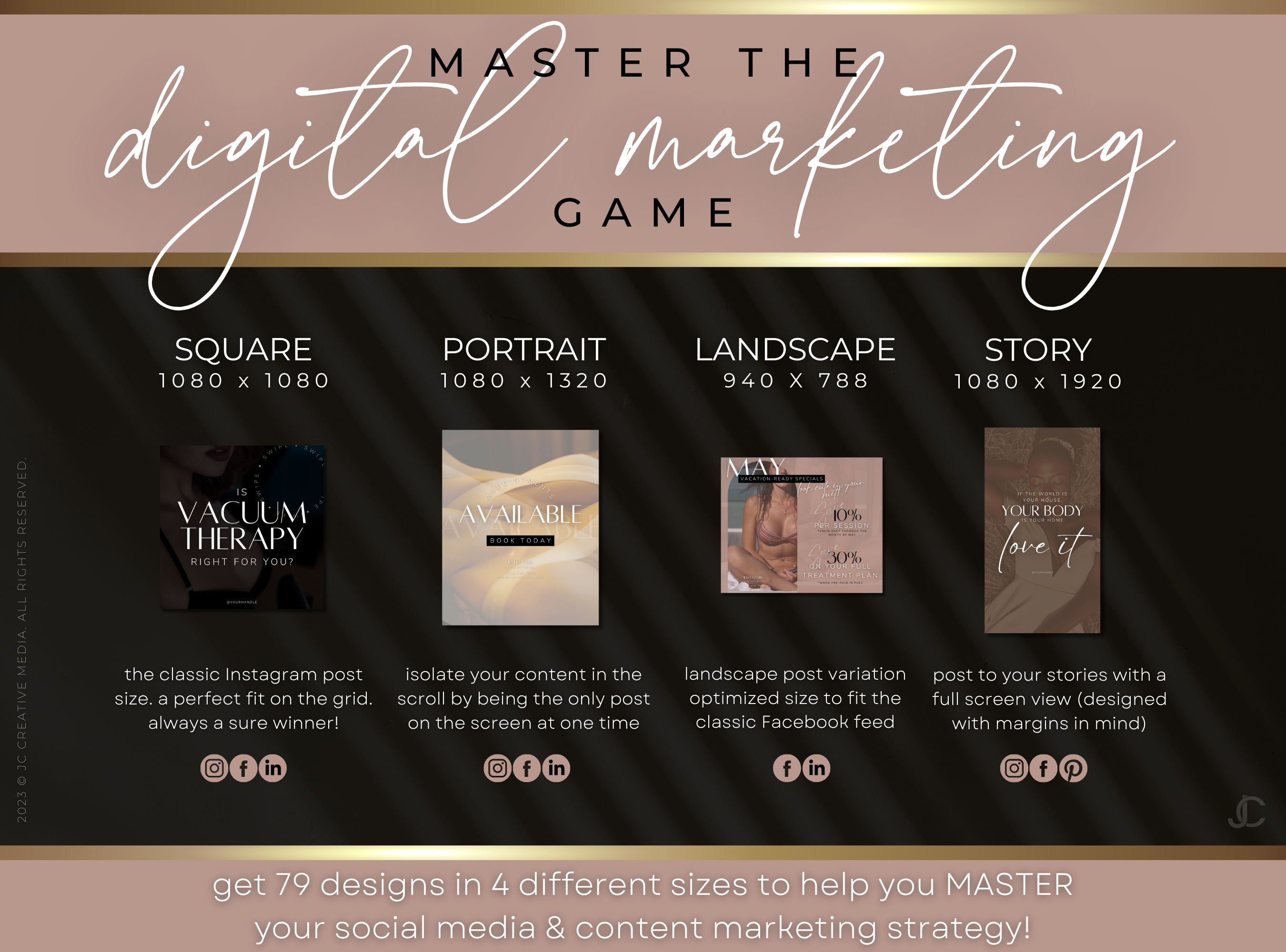 300+ Vacuum Therapy BBL & Breast Lift Social Media Canva Templates for Spa Marketing | Aesthete Collection™ Rose Gold Edition