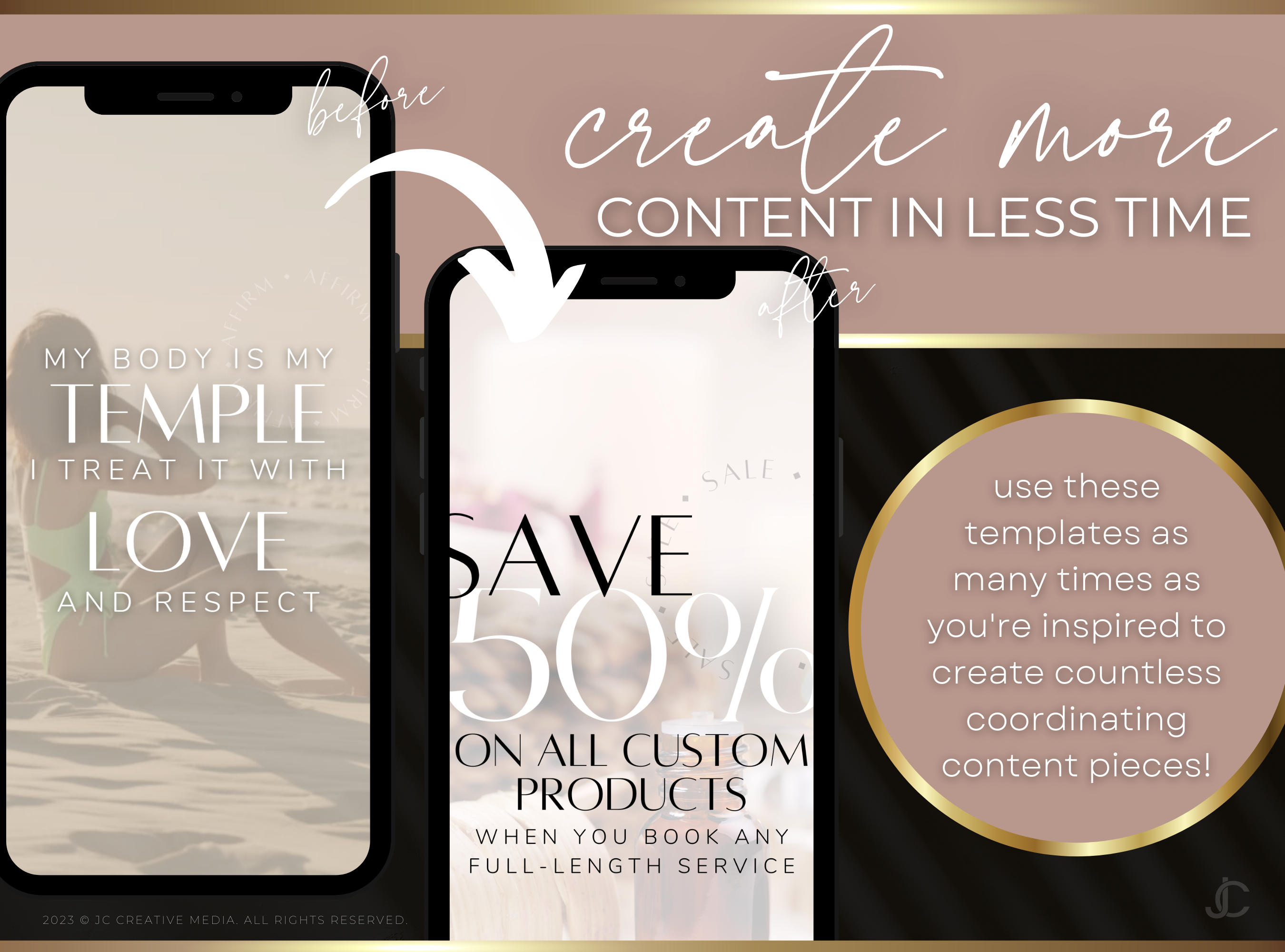 21 Wood Therapy Marketing Reels Posts for Spas & Body Contouring Specialists (Canva Video Templates) | Aesthete Collection™ Rose Gold Edition