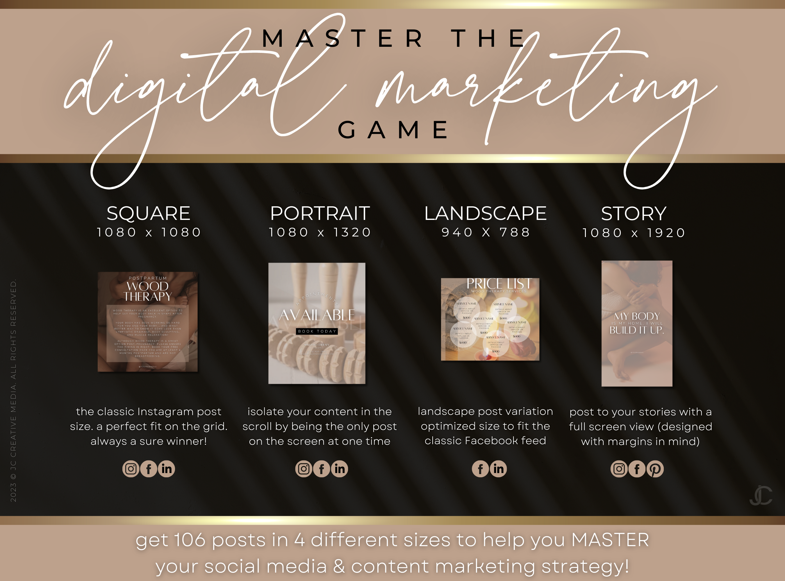 400+ Wood Therapy Social Media Canva Templates for Spa & Massage Therapist Marketing | Aesthete Collection™ Luxury Edition