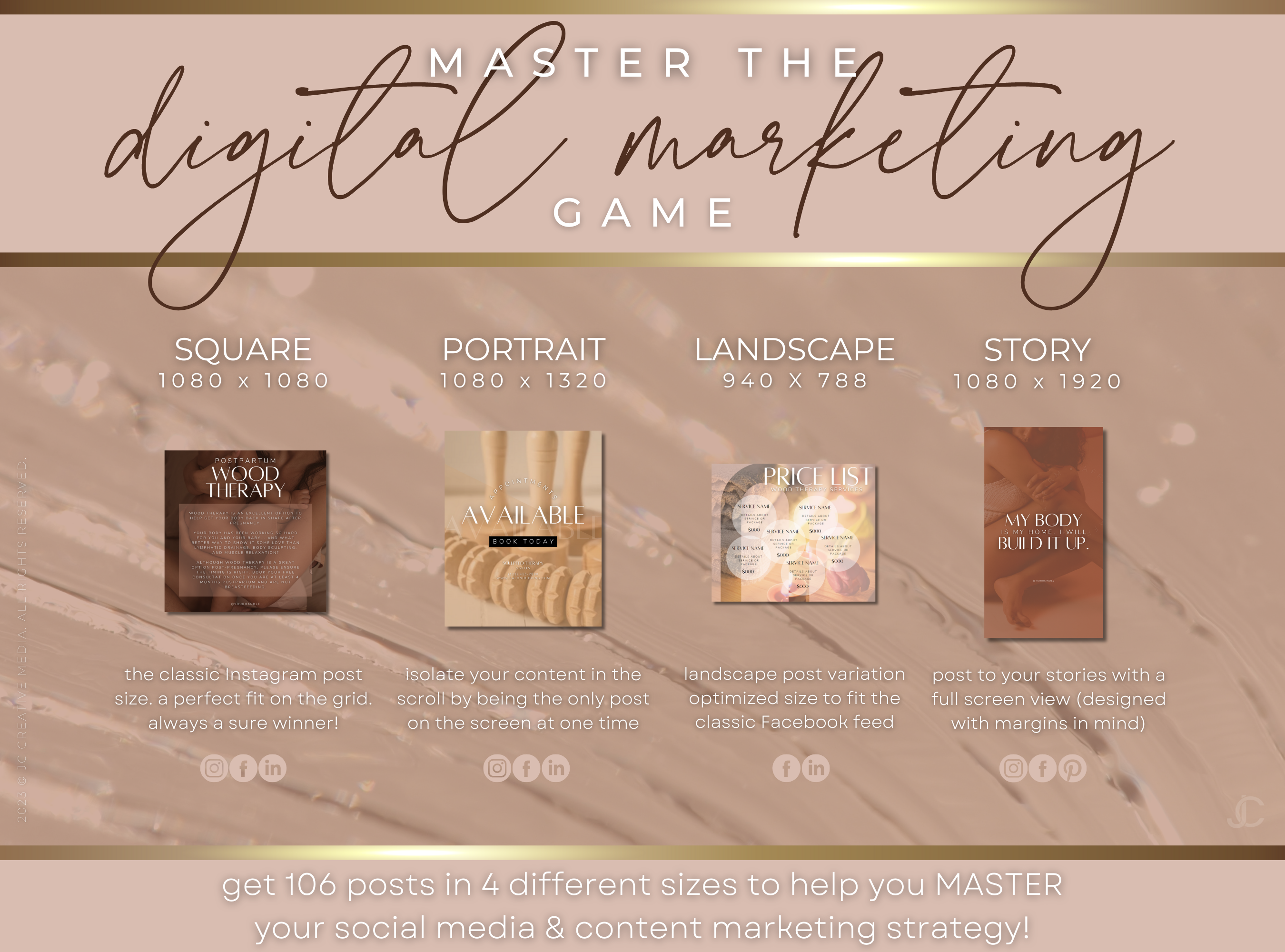 400+ Wood Therapy Social Media Canva Templates for Spa & Massage Therapist Marketing | Aesthete Collection™ Nudes Edition