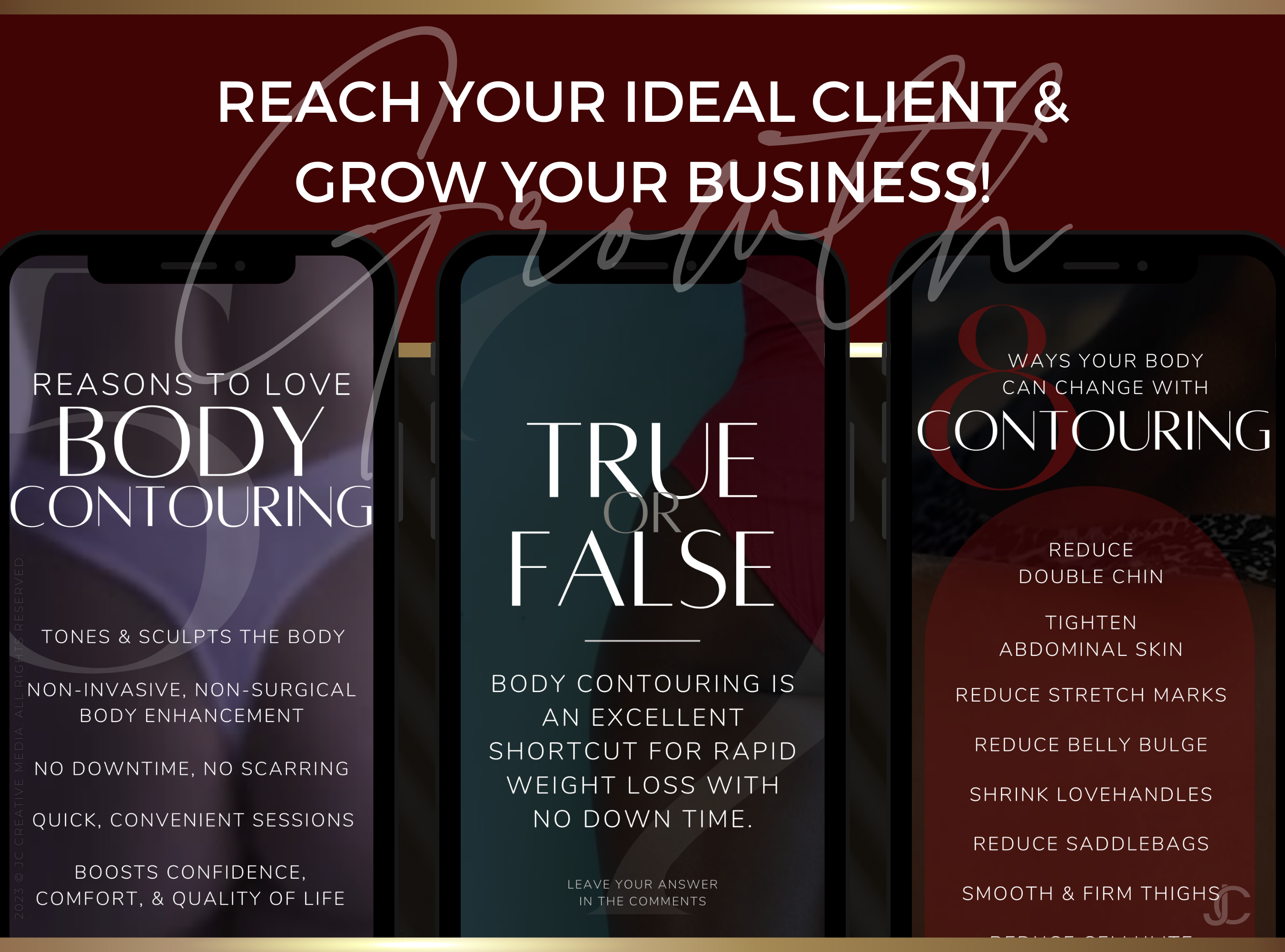 21 Body Contouring/Body Sculpting Marketing Reels Posts for Spas & Specialists (Canva Video Templates) | Aesthete Collection™ Vogue Edition