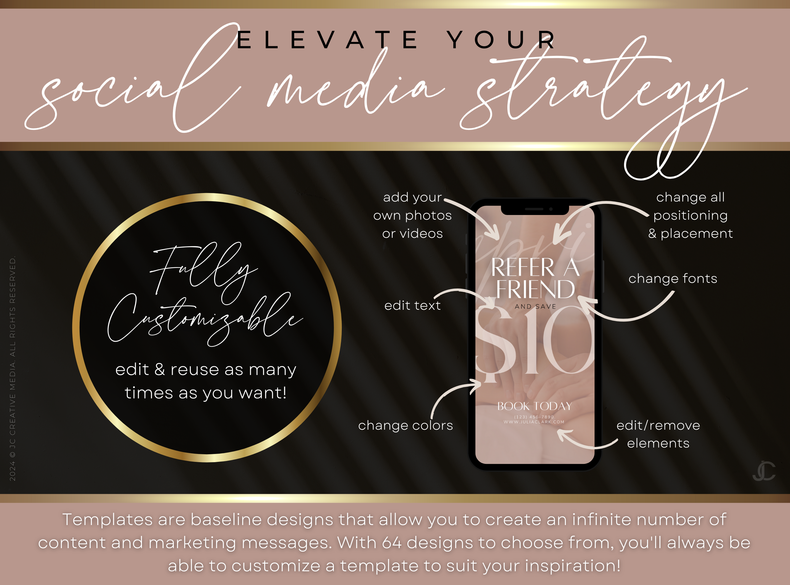 260 Massage Therapy Social Media Canva Templates for Spa Marketing | Aesthete Collection™ Rose Gold Edition