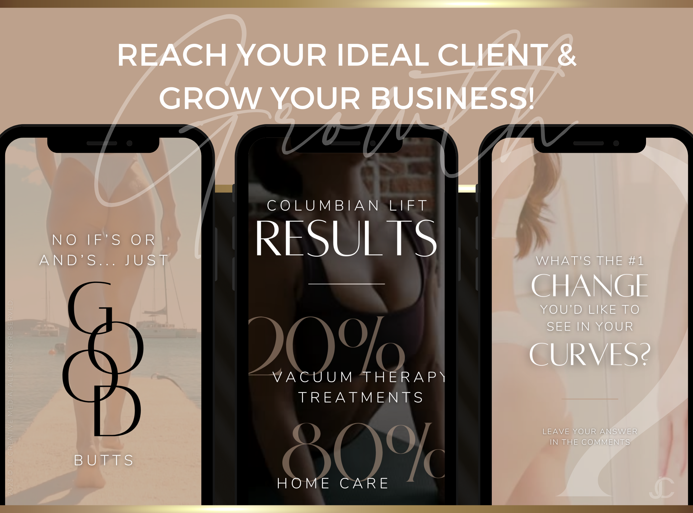 21 Vacuum Therapy BBL & Breast Lift Marketing Reels Posts for Spas & Specialists (Canva Video Templates) | Aesthete Collection™ Luxury Edition