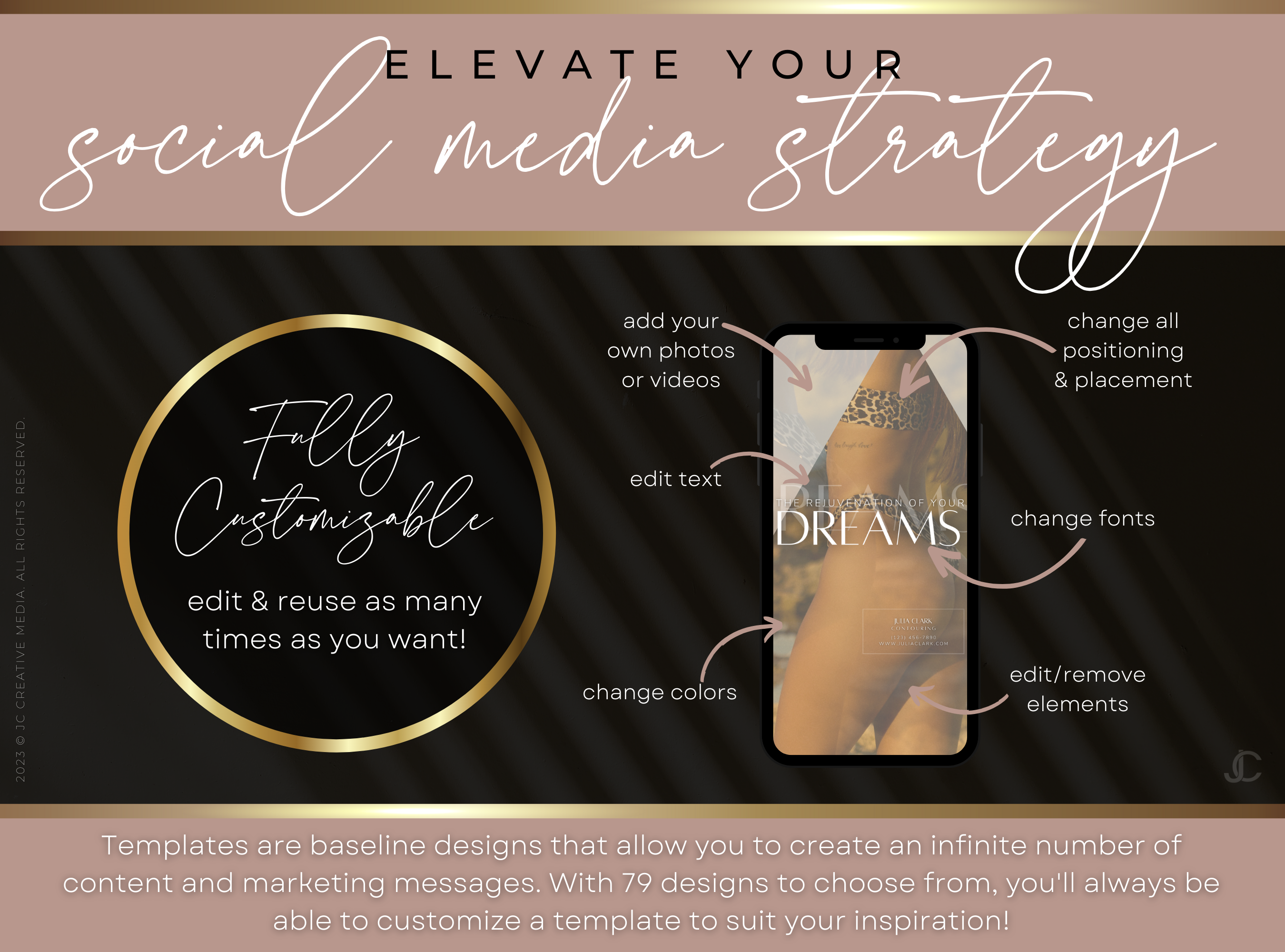 300+ Vacuum Therapy BBL & Breast Lift Social Media Canva Templates for Spa Marketing | Aesthete Collection™ Rose Gold Edition