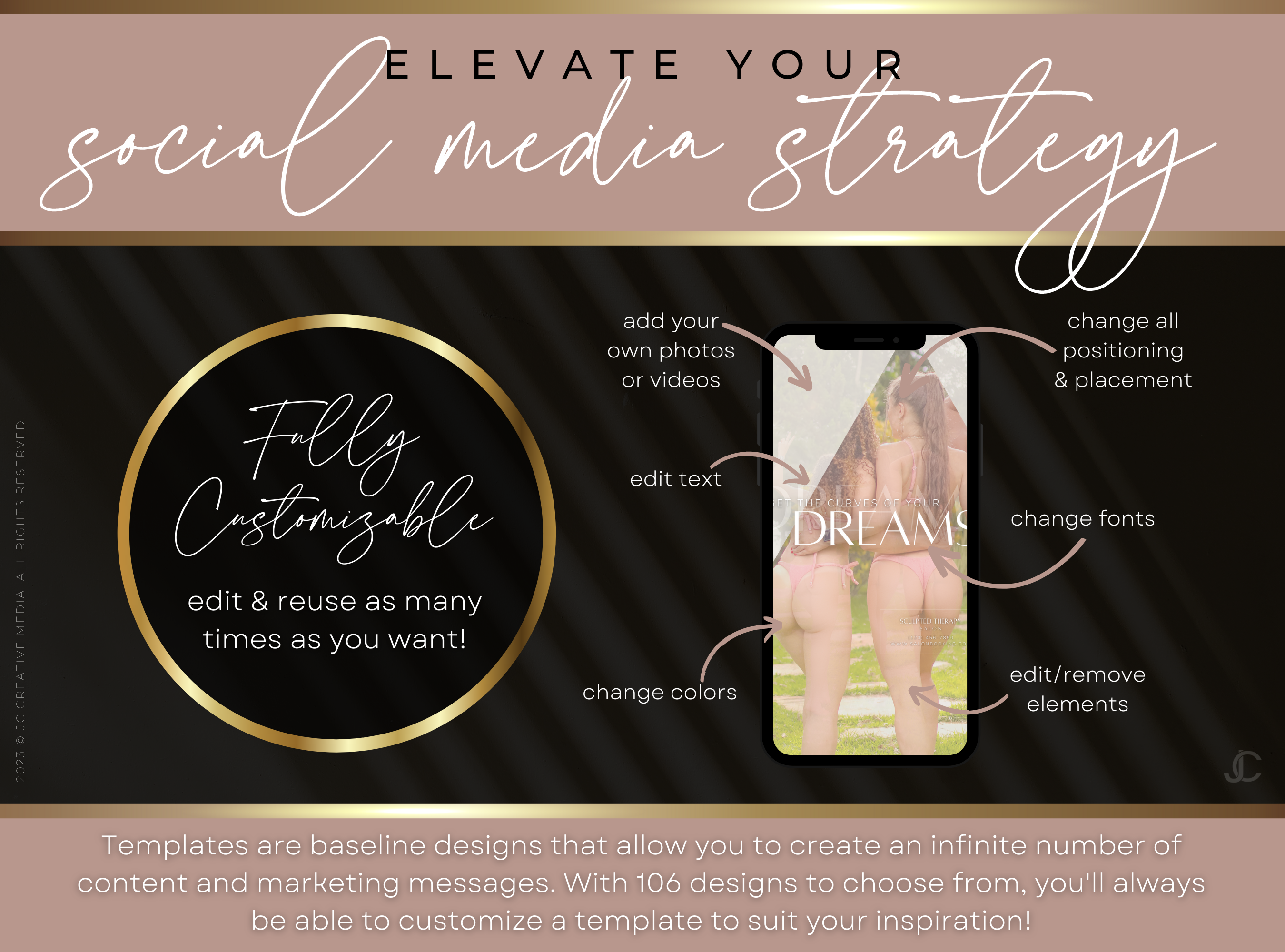 400+ Wood Therapy Social Media Canva Templates for Spa & Massage Therapist Marketing | Aesthete Collection™ Rose Gold Edition