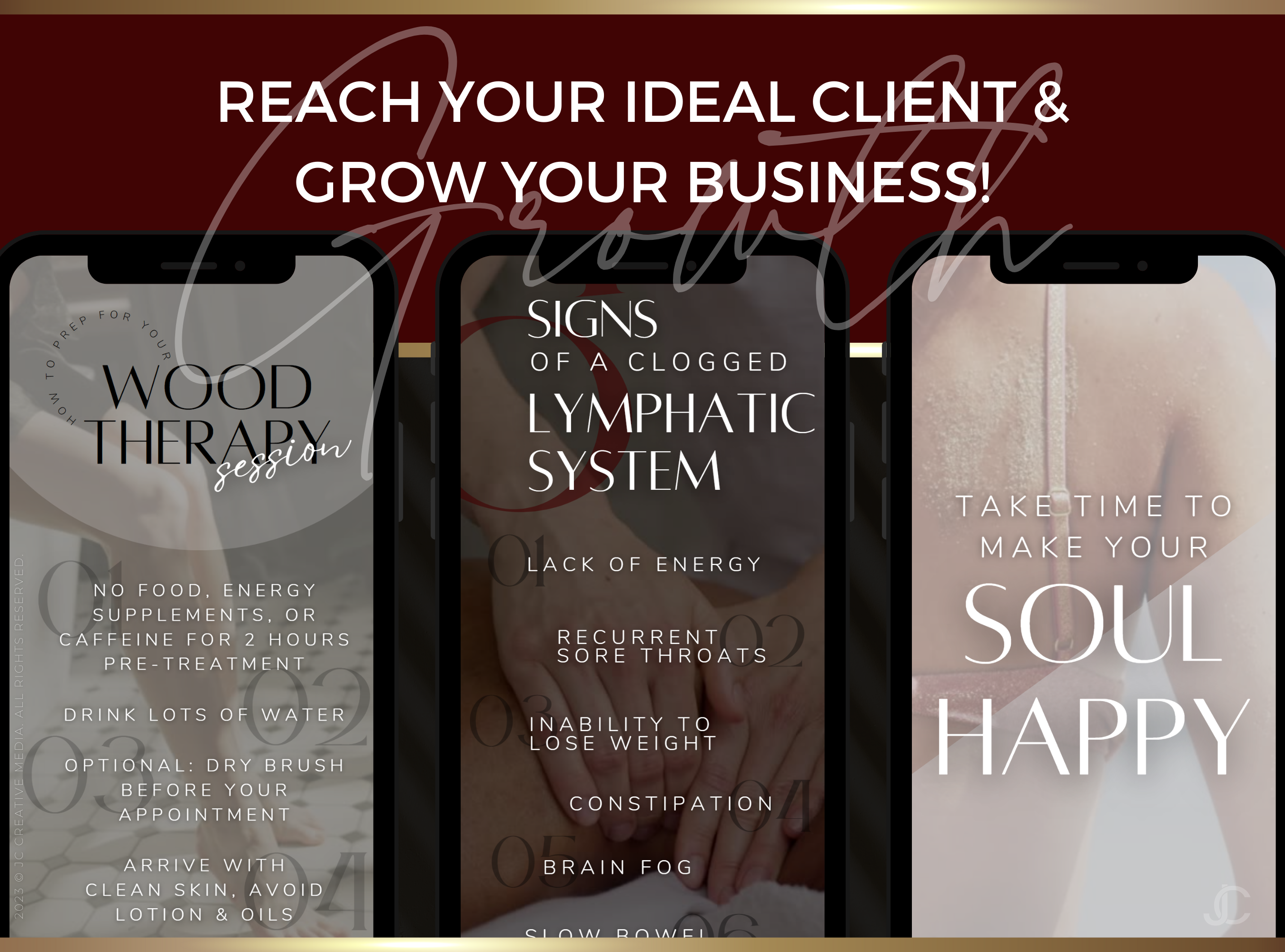 21 Wood Therapy Marketing Reels Posts for Spas & Body Contouring Specialists (Canva Video Templates) | Aesthete Collection™ Vogue Edition