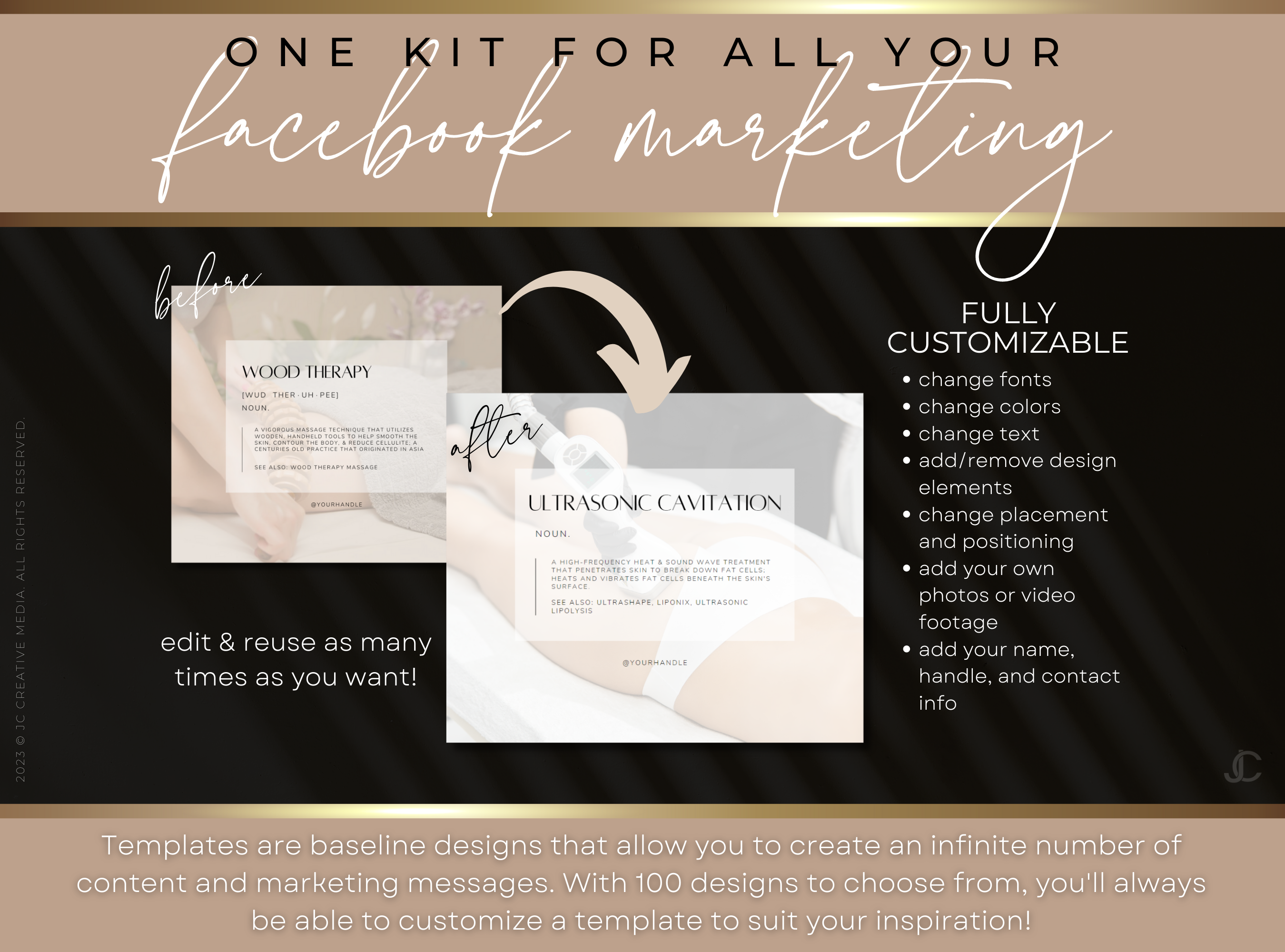 220+ Body Contouring Facebook Posts for Spa & Body Sculpting Specialist Marketing (Canva Templates) | Aesthete Collection™ Luxury Edition