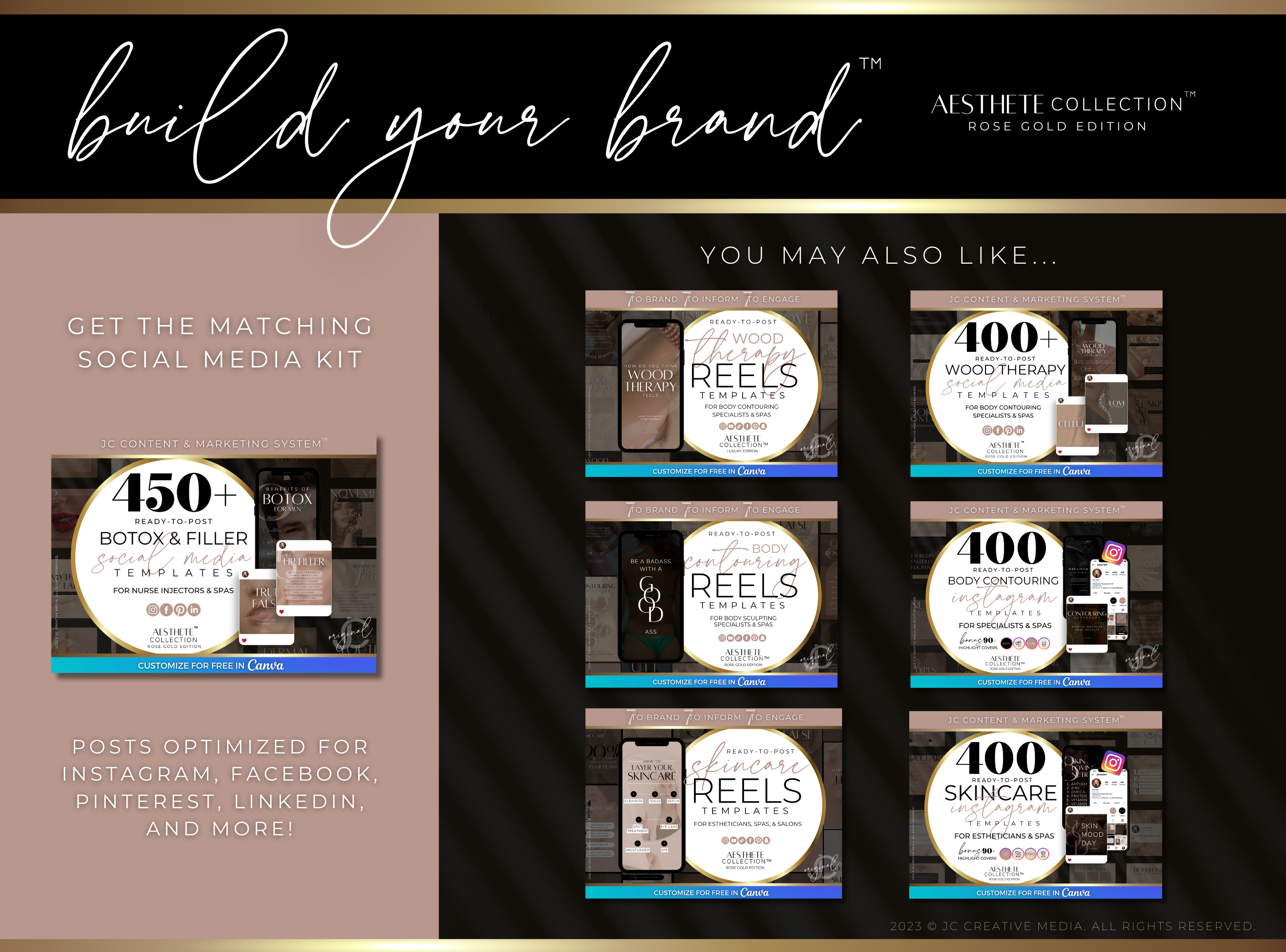 21 Nurse Injector Botox & Filler Marketing Reels Posts (Canva Video Templates) | Aesthete Collection™ Rose Gold Edition