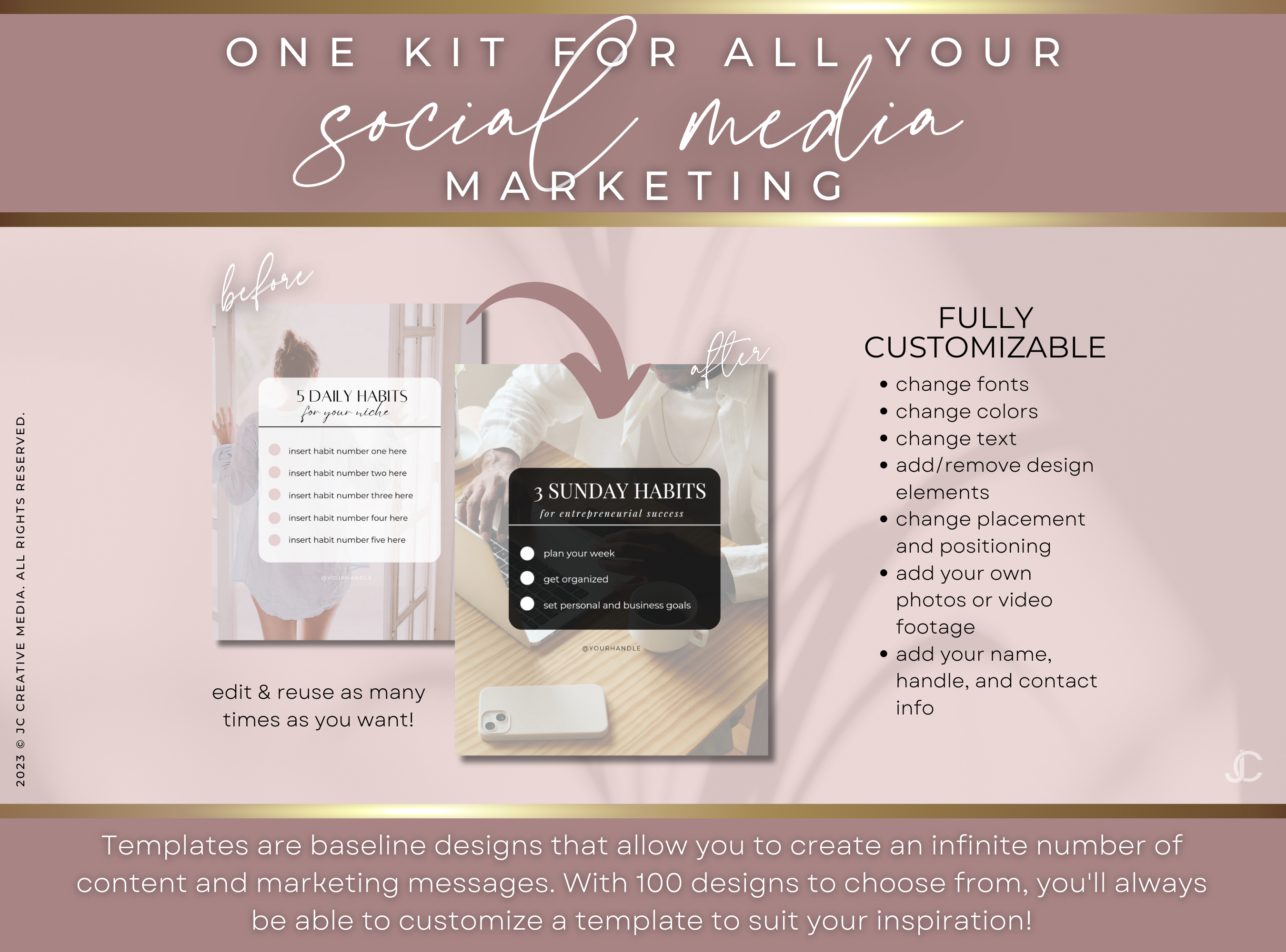 400+ Coaching Social Media Post Templates (Content, Infographics, & Marketing) | Elegance Collection™ Blush Edition