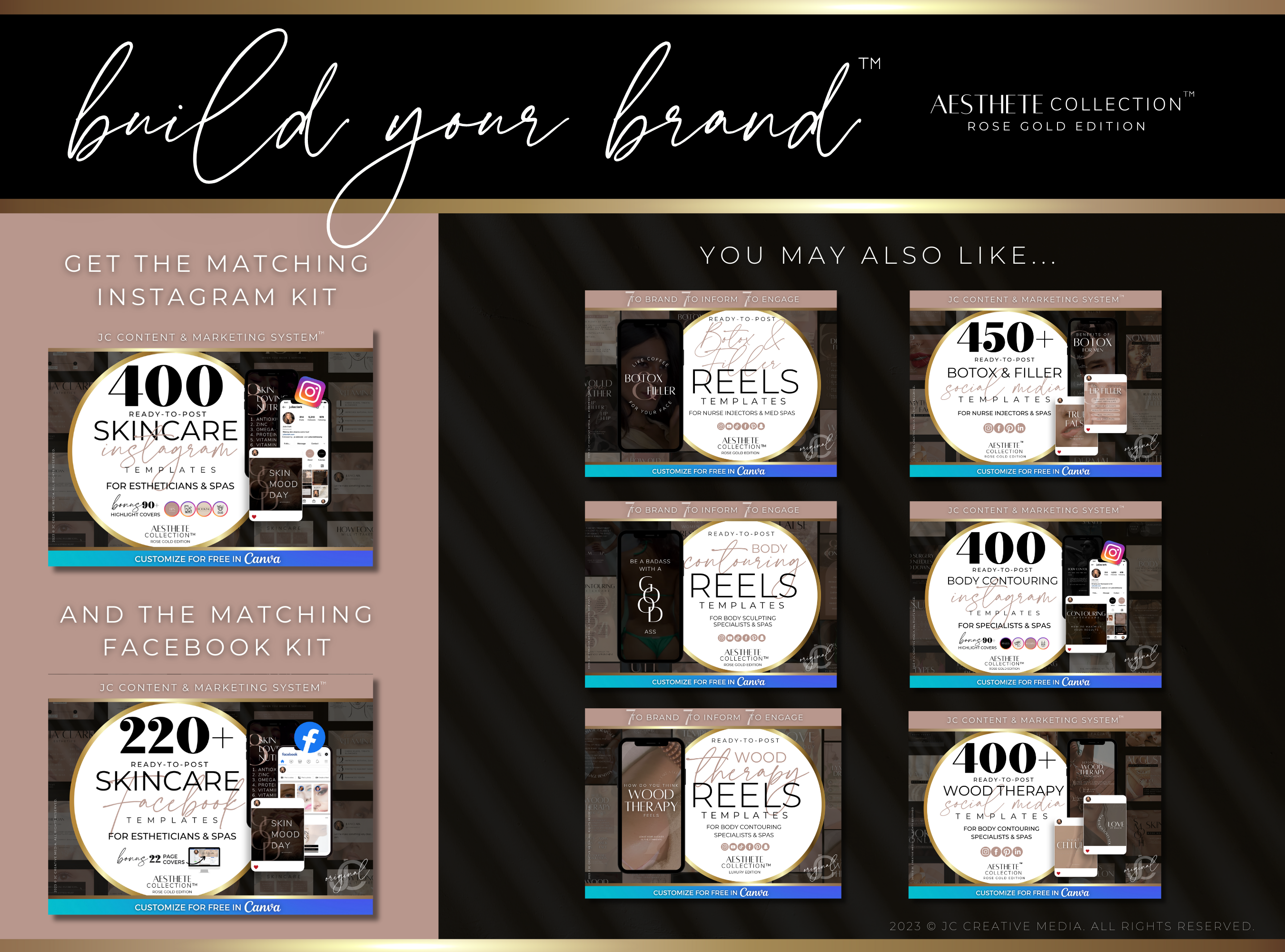 21 Spa/Esthetician Skincare Marketing Reels Posts (Canva Video Templates) | Aesthete Collection™ Rose Gold Edition