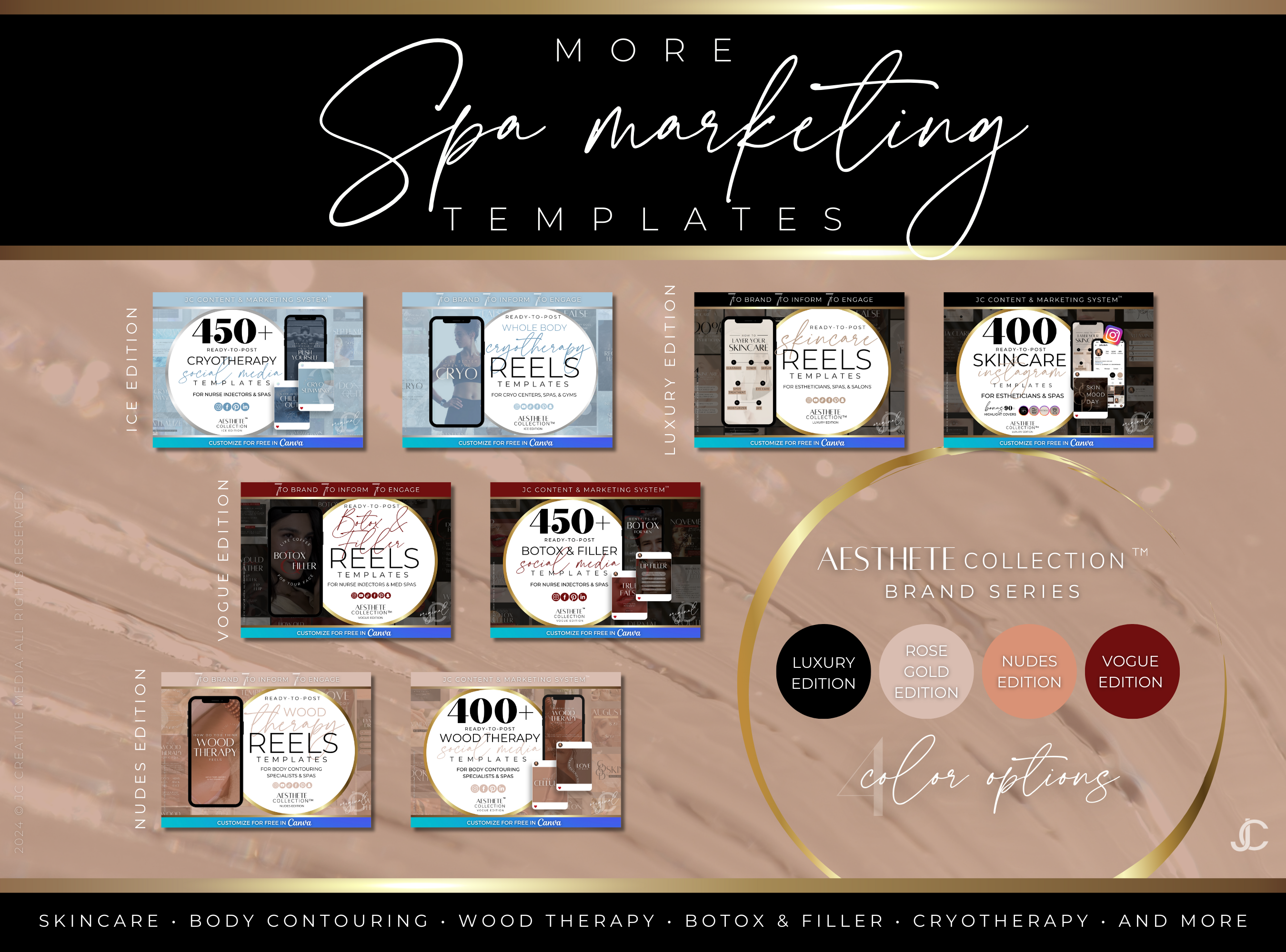 260 Massage Therapy Social Media Canva Templates for Spa Marketing | Aesthete Collection™ Nudes Edition