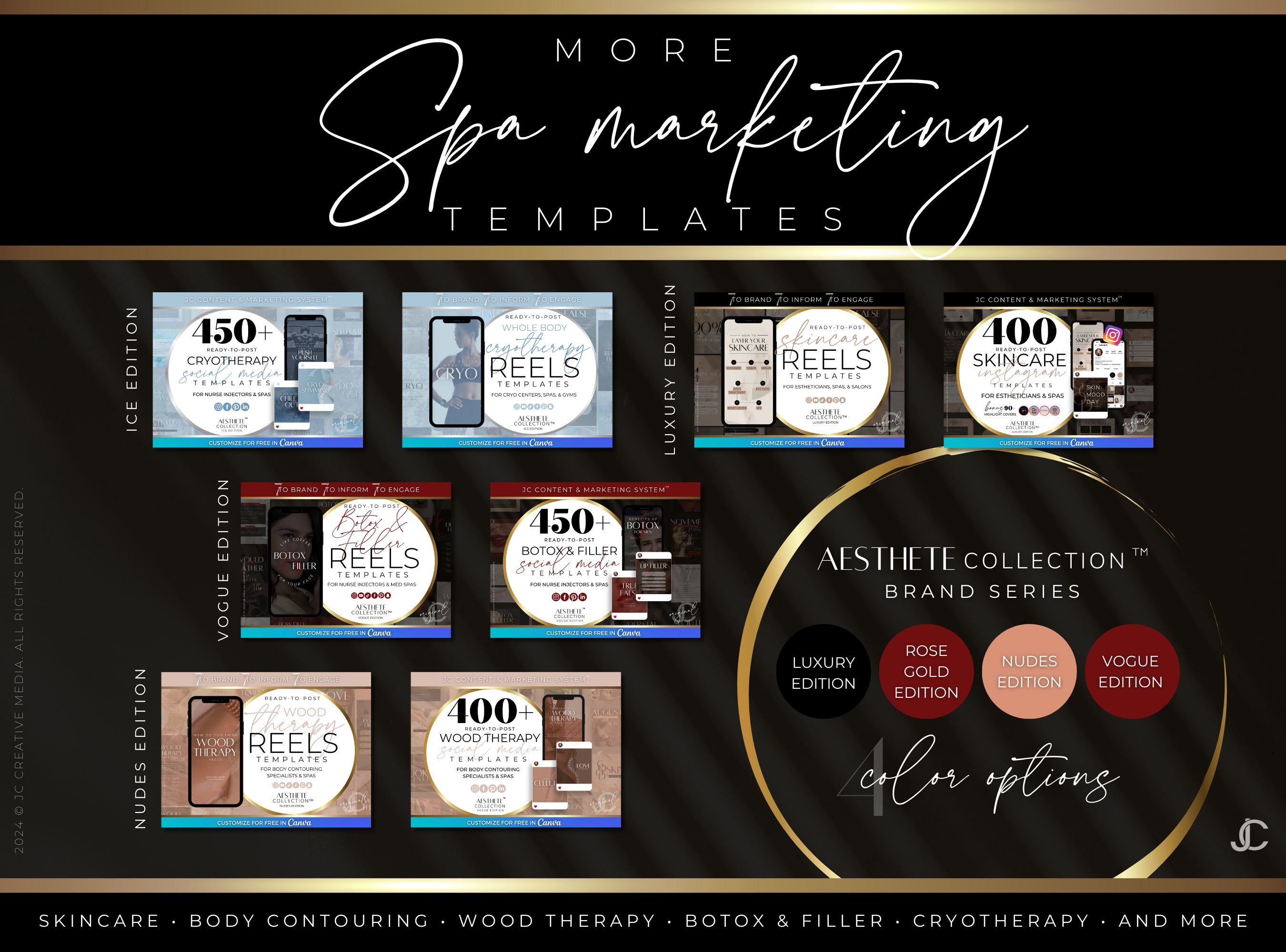 260 Massage Therapy Social Media Canva Templates for Spa Marketing | Aesthete Collection™ Vogue Edition