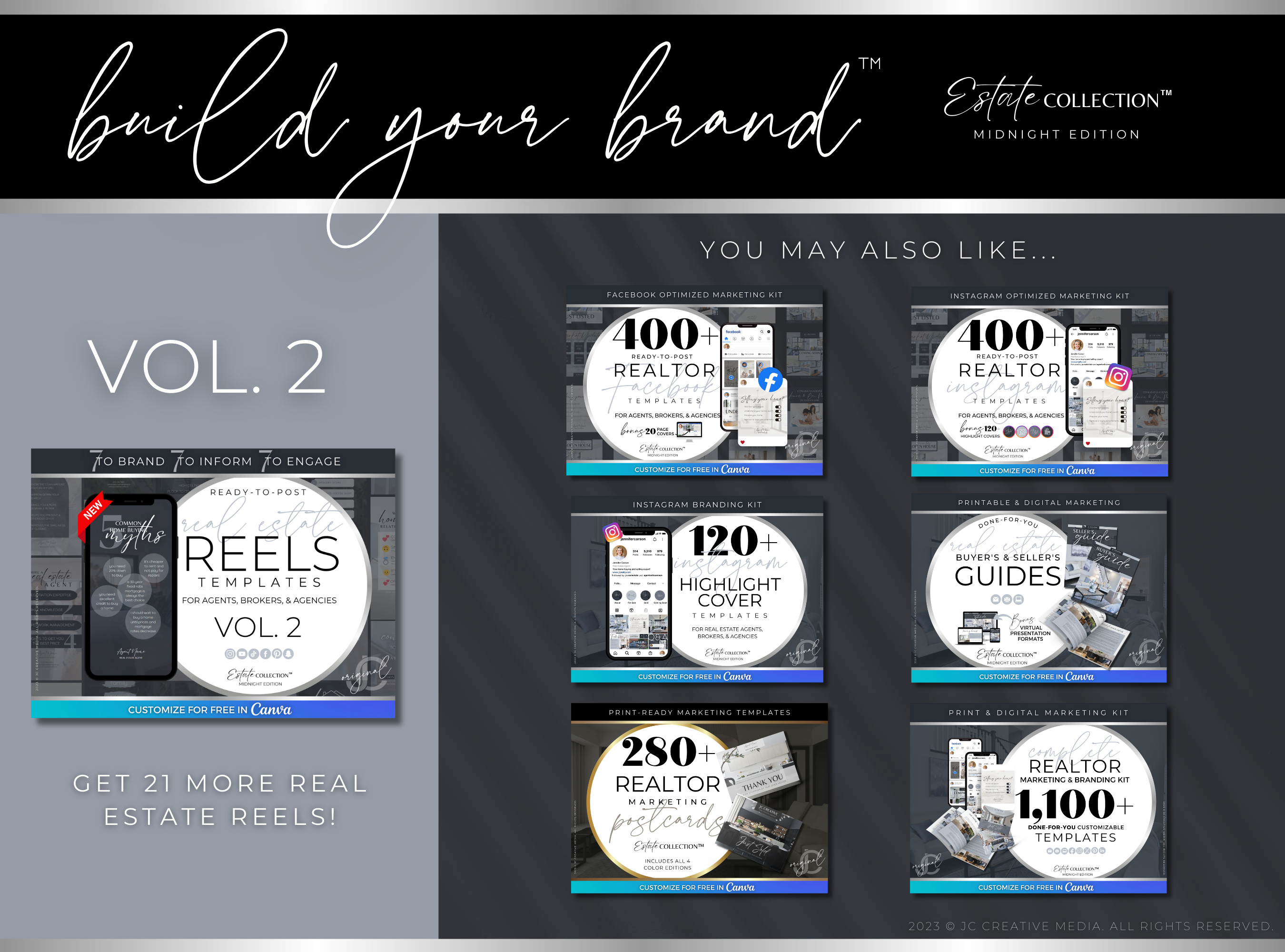 21 Real Estate Marketing Reels Posts: VOL. 1 (Canva Video Templates) | Estate Collection™ Midnight Edition