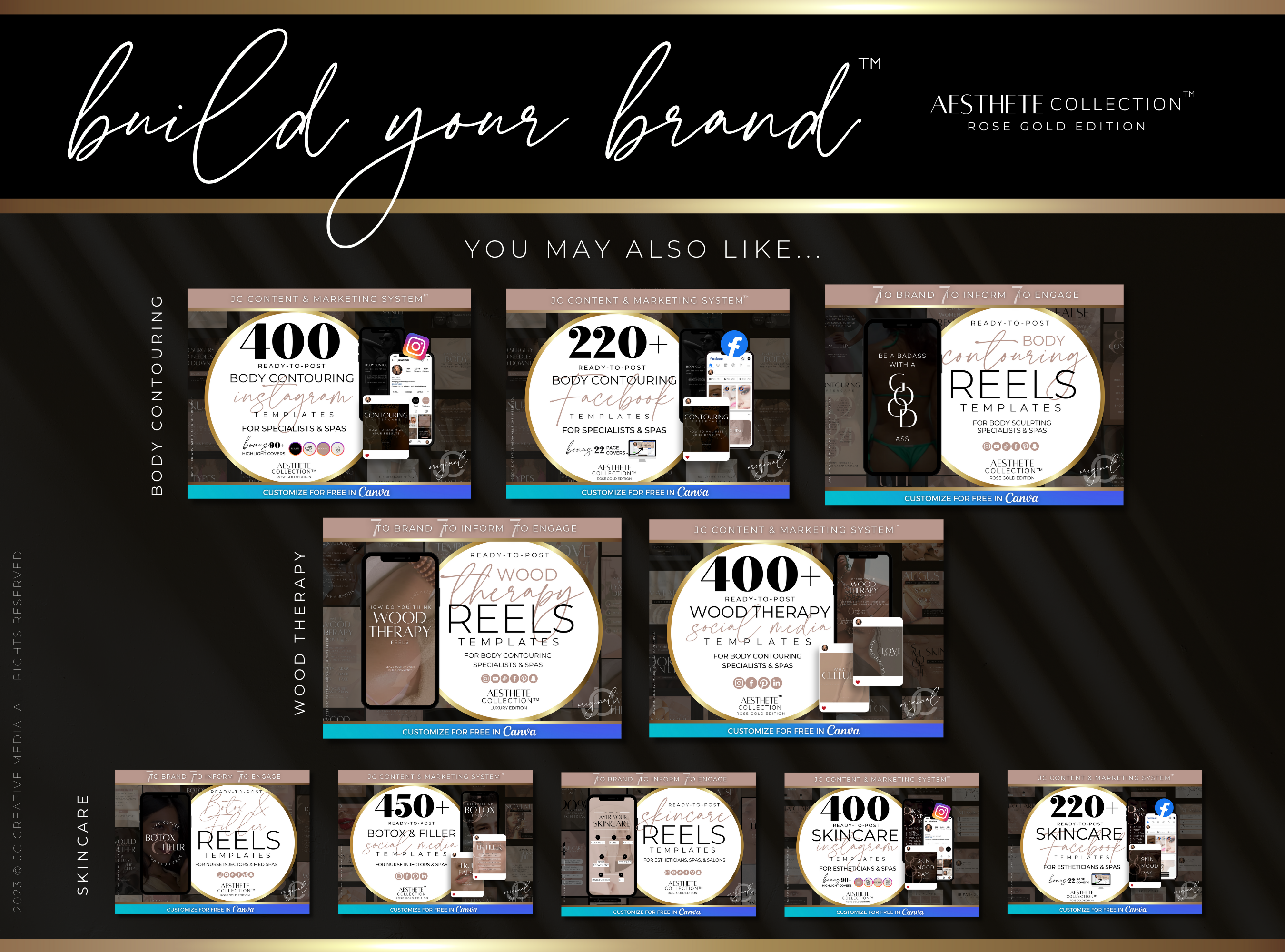 21 Vacuum Therapy BBL & Breast Lift Marketing Reels Posts for Spas & Specialists (Canva Video Templates) | Aesthete Collection™ Rose Gold Edition