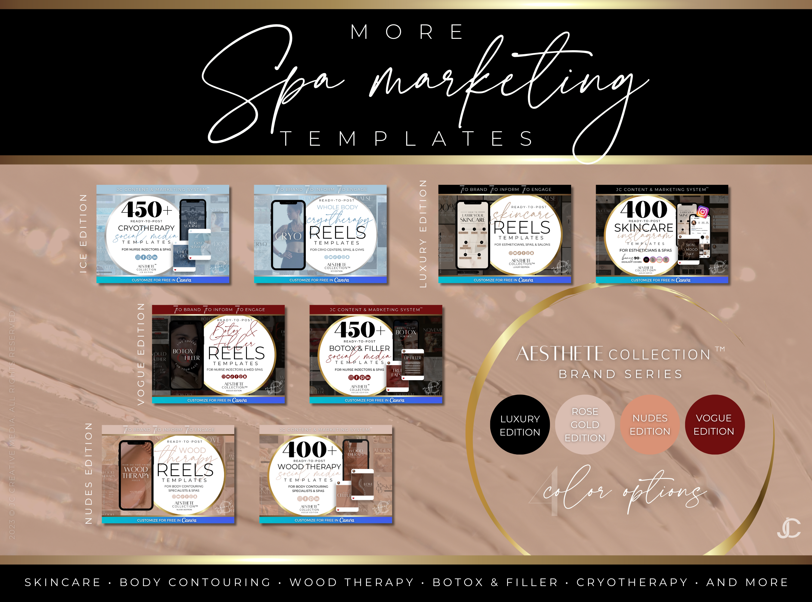 300+ Vacuum Therapy BBL & Breast Lift Social Media Canva Templates for Spa Marketing | Aesthete Collection™ Nudes Edition