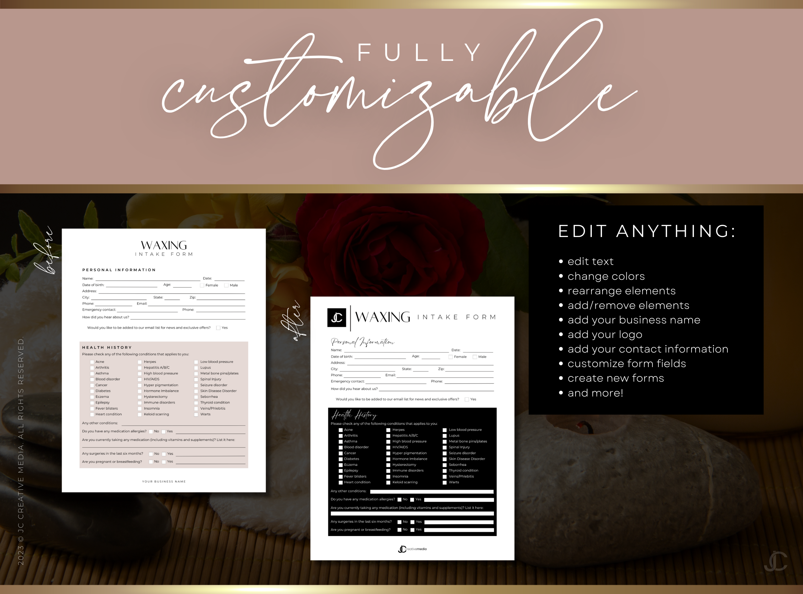 Esthetics Forms for Estheticians & Med Spas (Canva Templates) | Aesthete Collection™ Rose Gold Edition