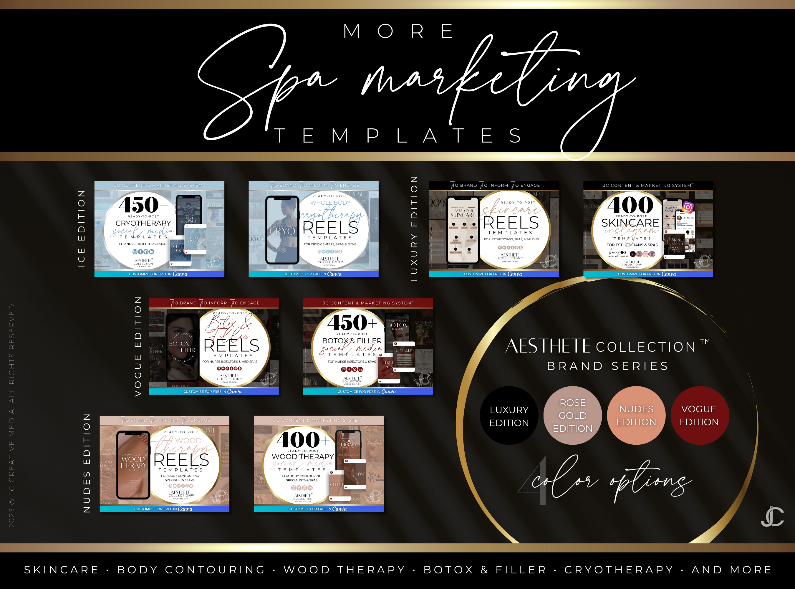 400+ Wood Therapy Social Media Canva Templates for Spa & Massage Therapist Marketing | Aesthete Collection™ Rose Gold Edition