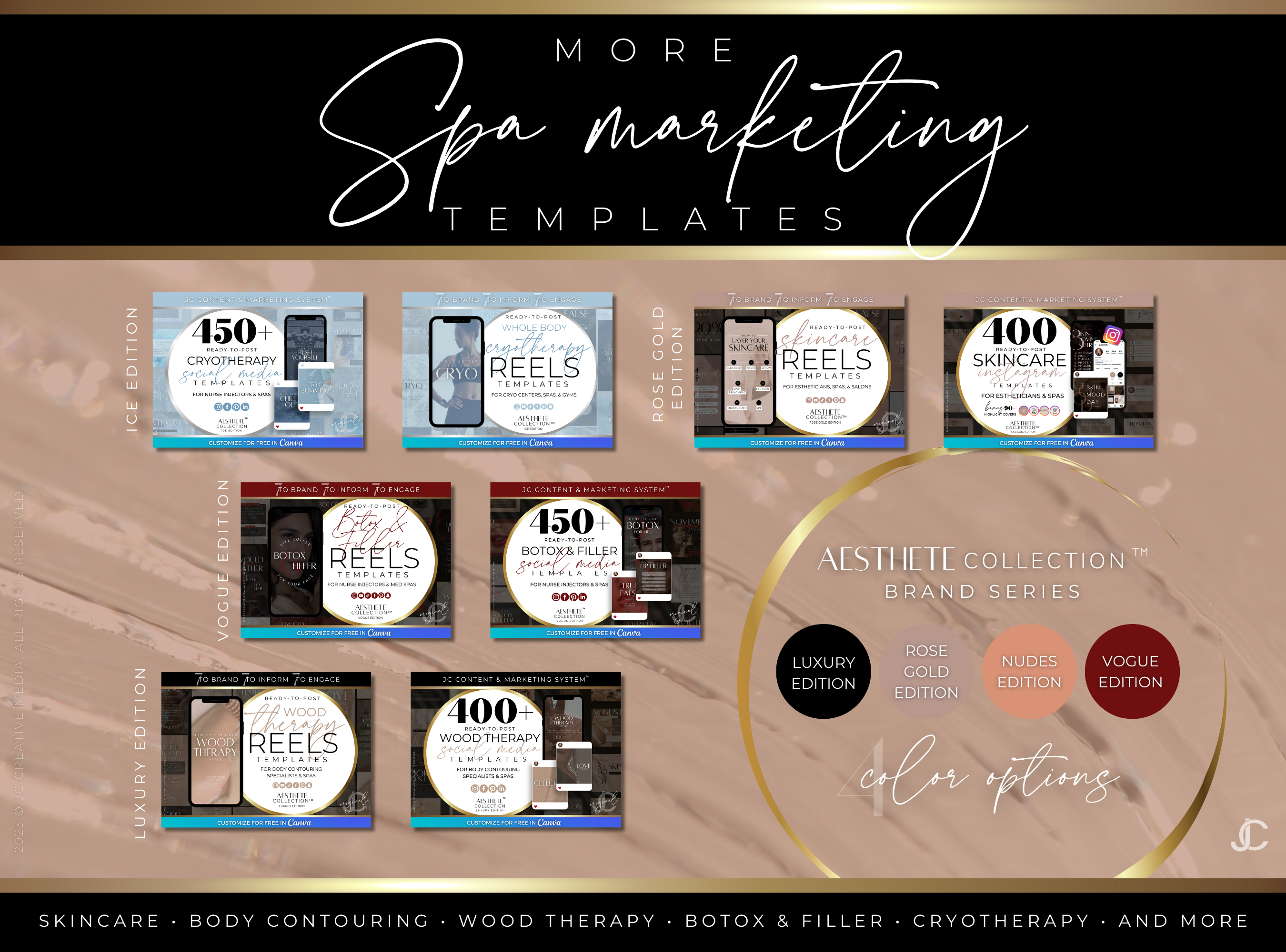 400+ Wood Therapy Social Media Canva Templates for Spa & Massage Therapist Marketing | Aesthete Collection™ Nudes Edition