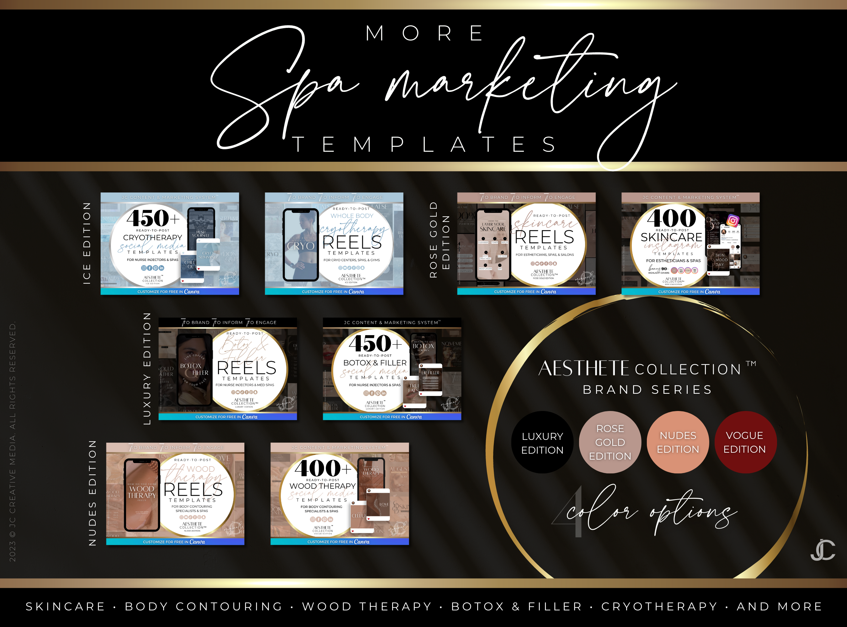 400+ Wood Therapy Social Media Canva Templates for Spa & Massage Therapist Marketing | Aesthete Collection™ Vogue Edition