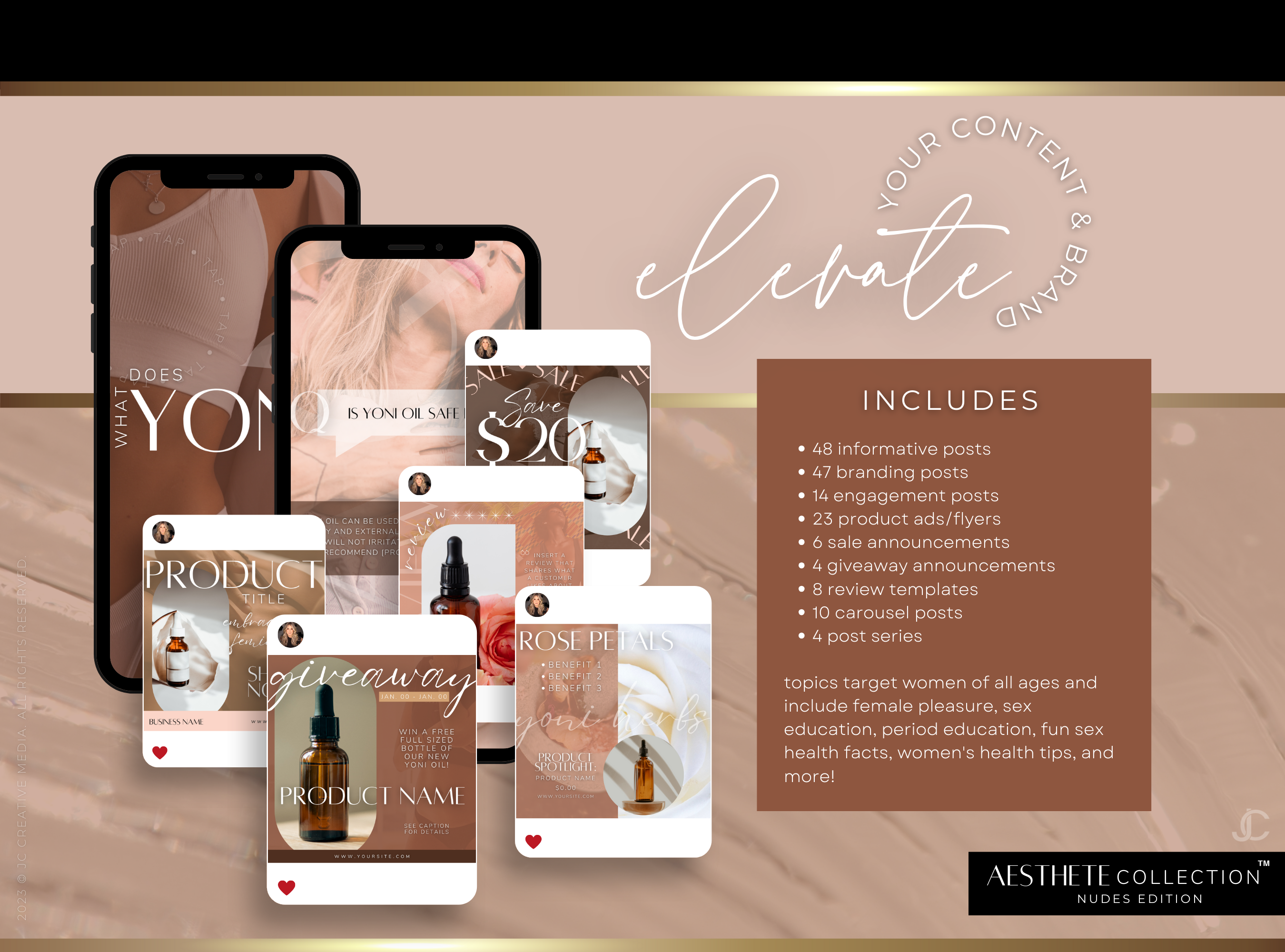 600+ Yoni Oil Business Social Media Canva Templates | Aesthete Collection™ Nudes Edition